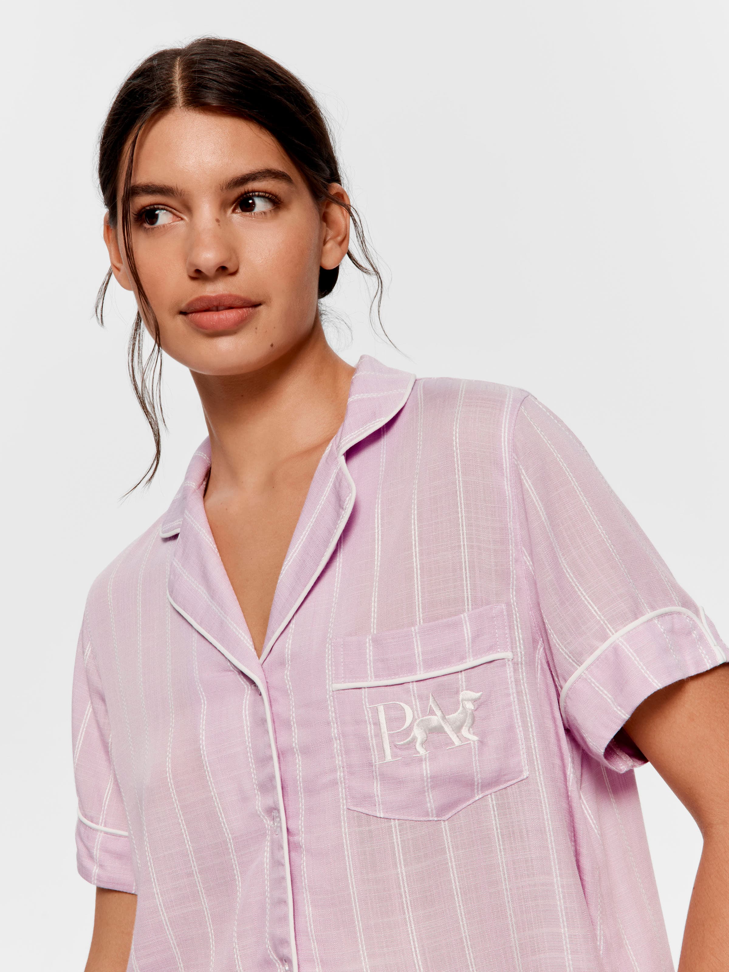 Lavender Textured Viscose Short Sleeve Shirt