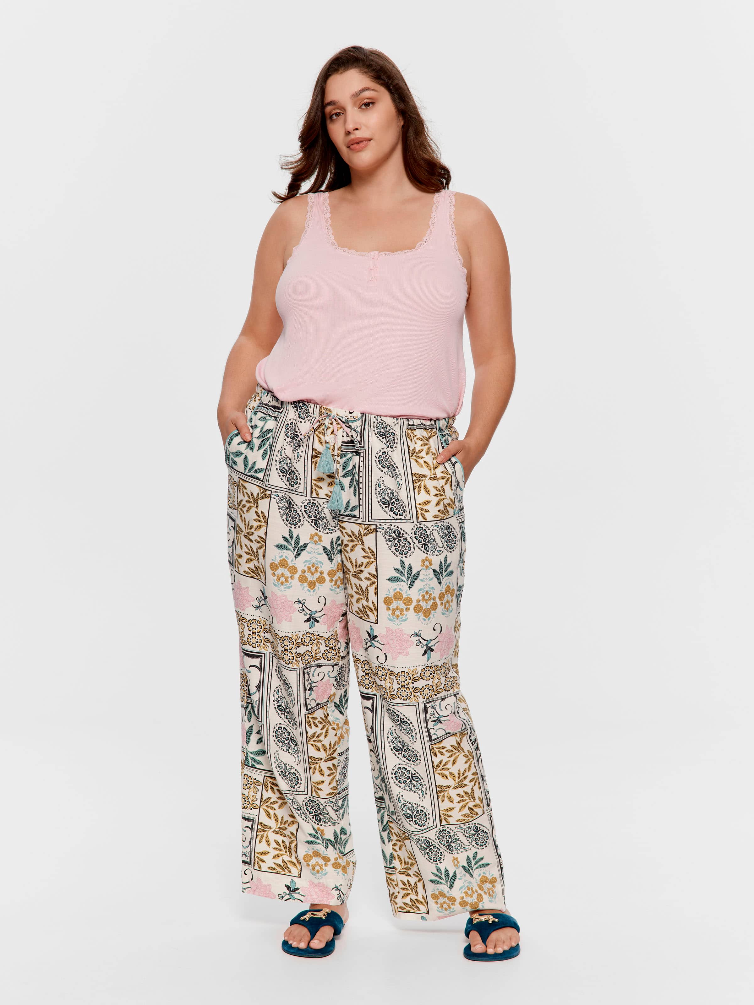 P.A. Plus Boho Floral Wide Leg Tassel Pj Pant