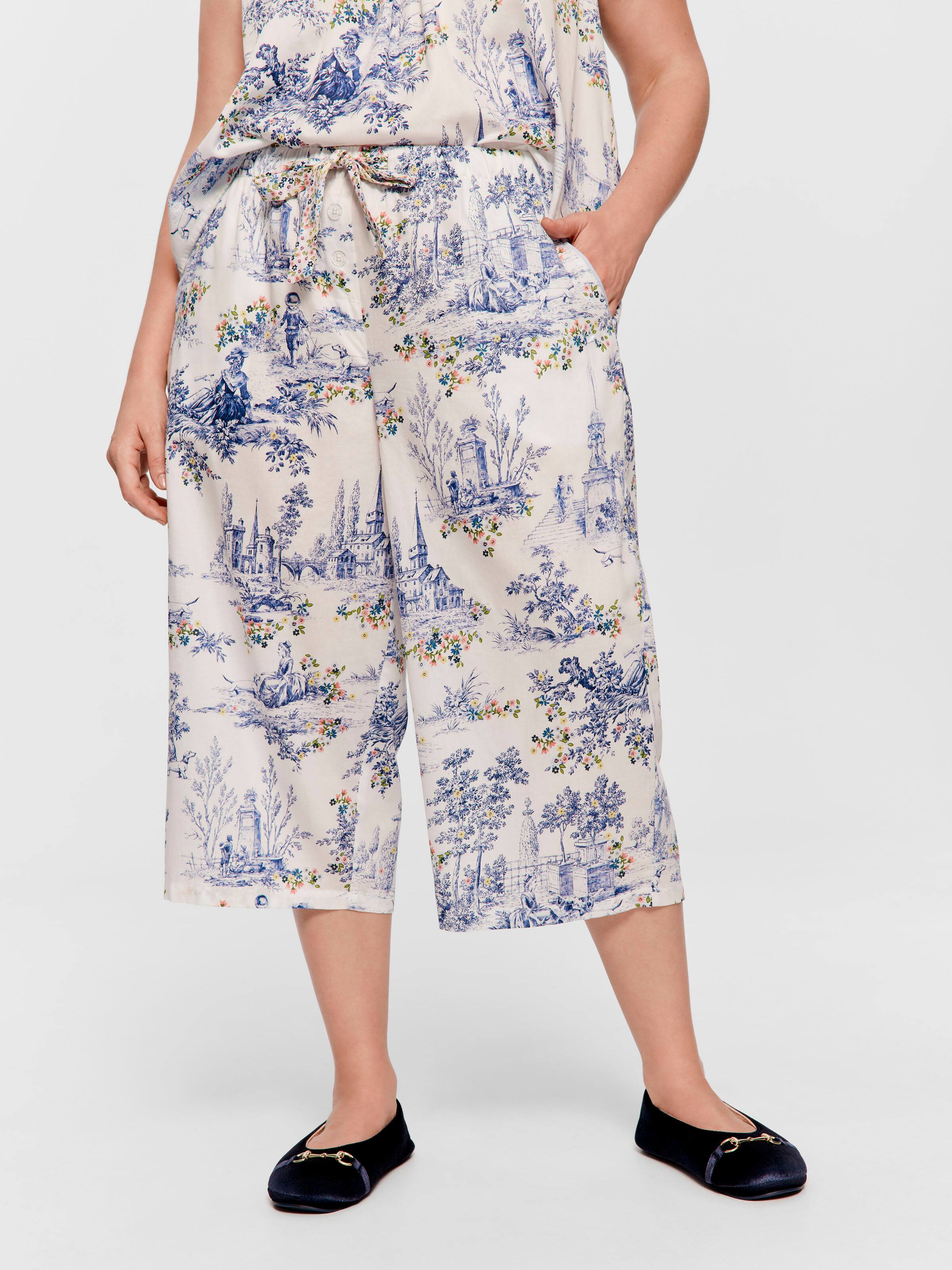 P.A. Plus Blue Toile 100% Cotton 3/4 Pj Pant