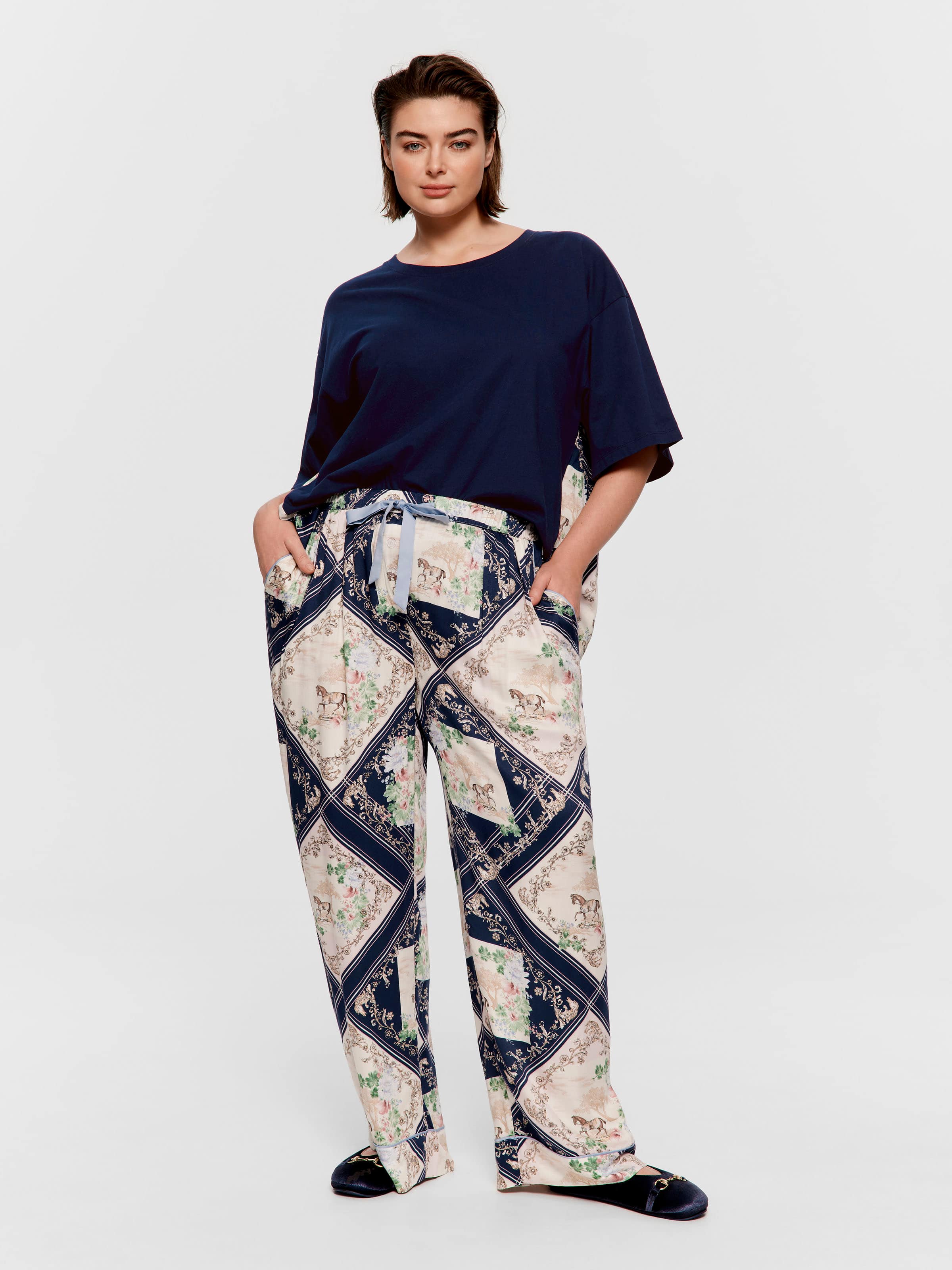 P.A. Plus Navy Tile Wide Leg Pj Pant