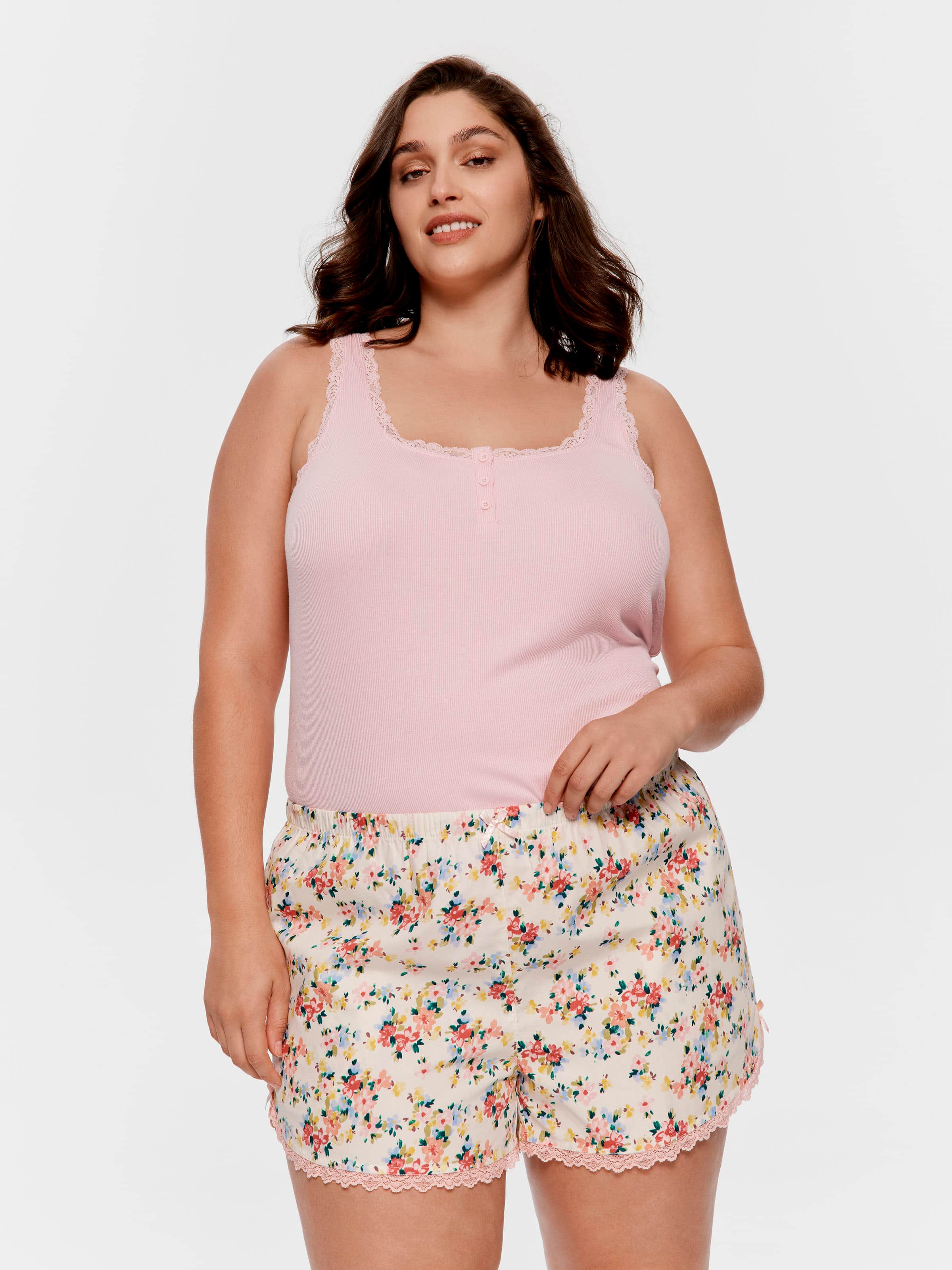 P.A. Plus Ditsy Floral Lace 100% Cotton Mid Short