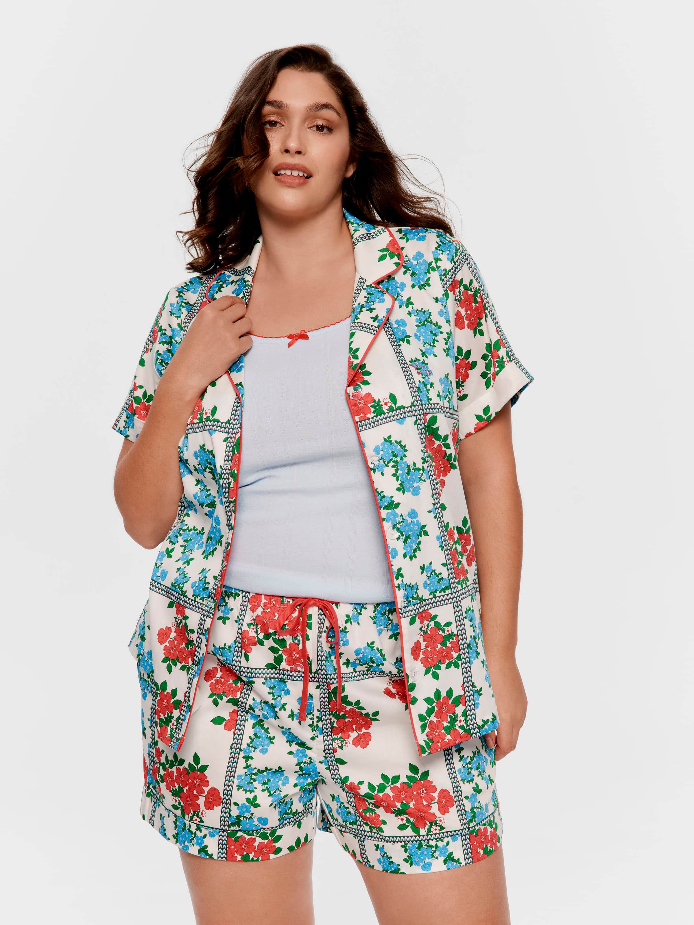 P.A. Plus Garden Floral Tile 100% Cotton Long Pj Short