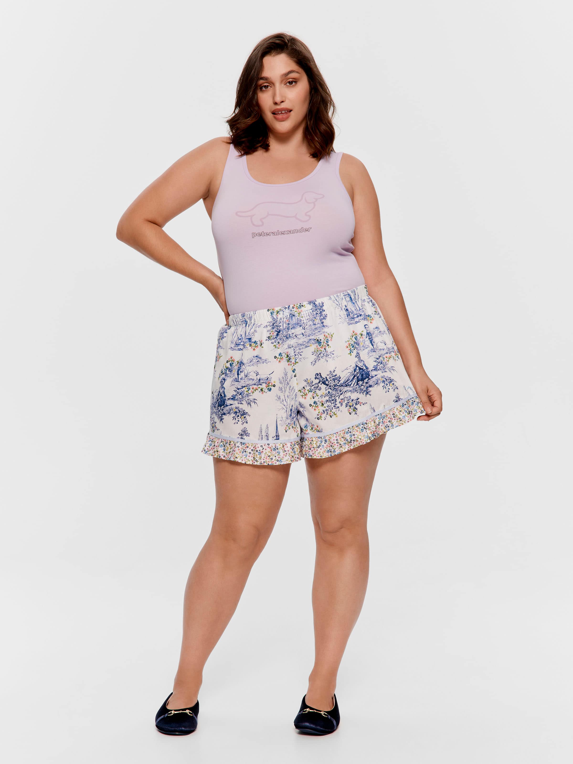P.A. Plus Blue Toile 100% Cotton Fashion Mid Short