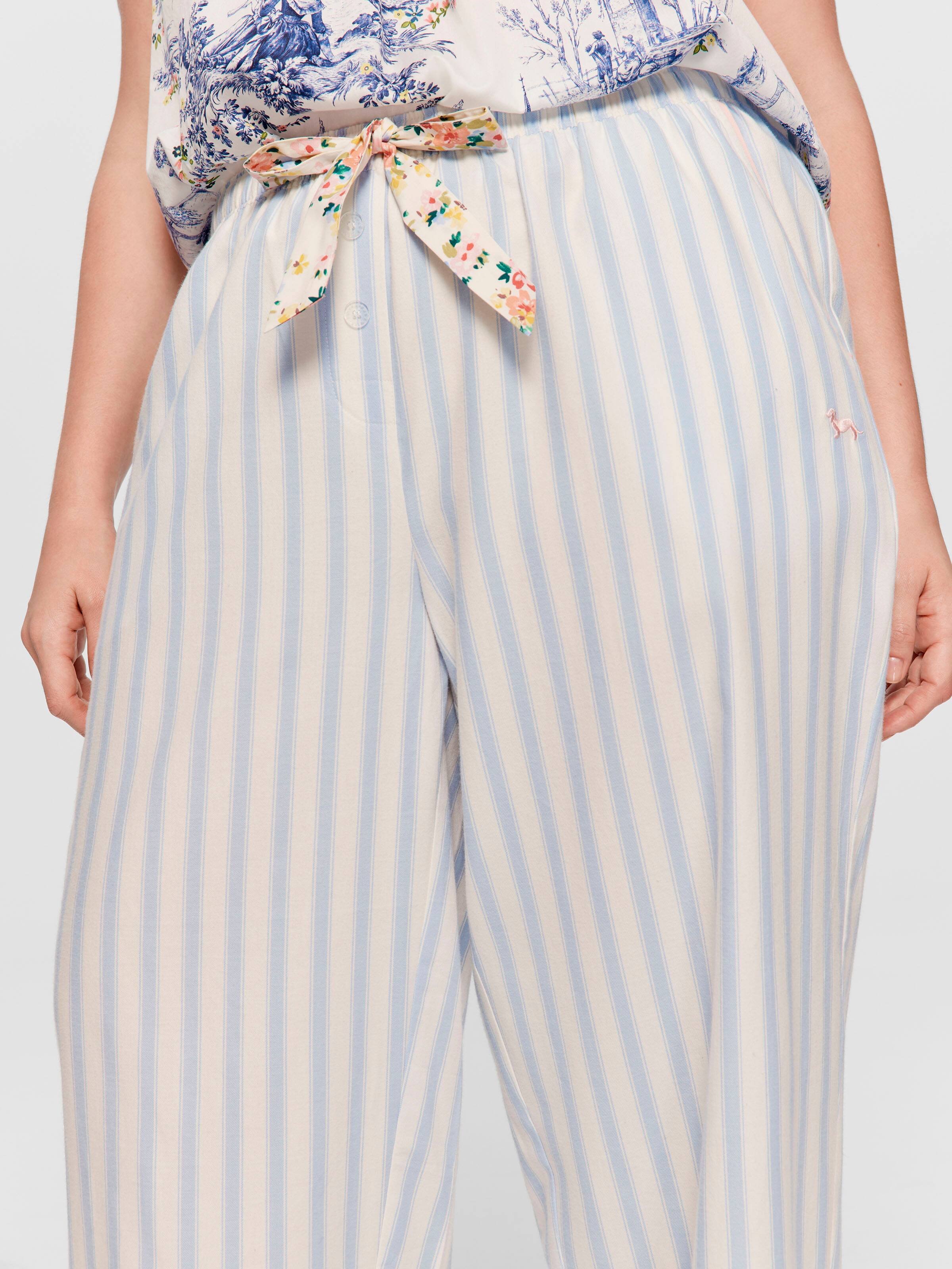 P.A. Plus Stripe Floral Trim 100% Cotton Classic Pj Pant