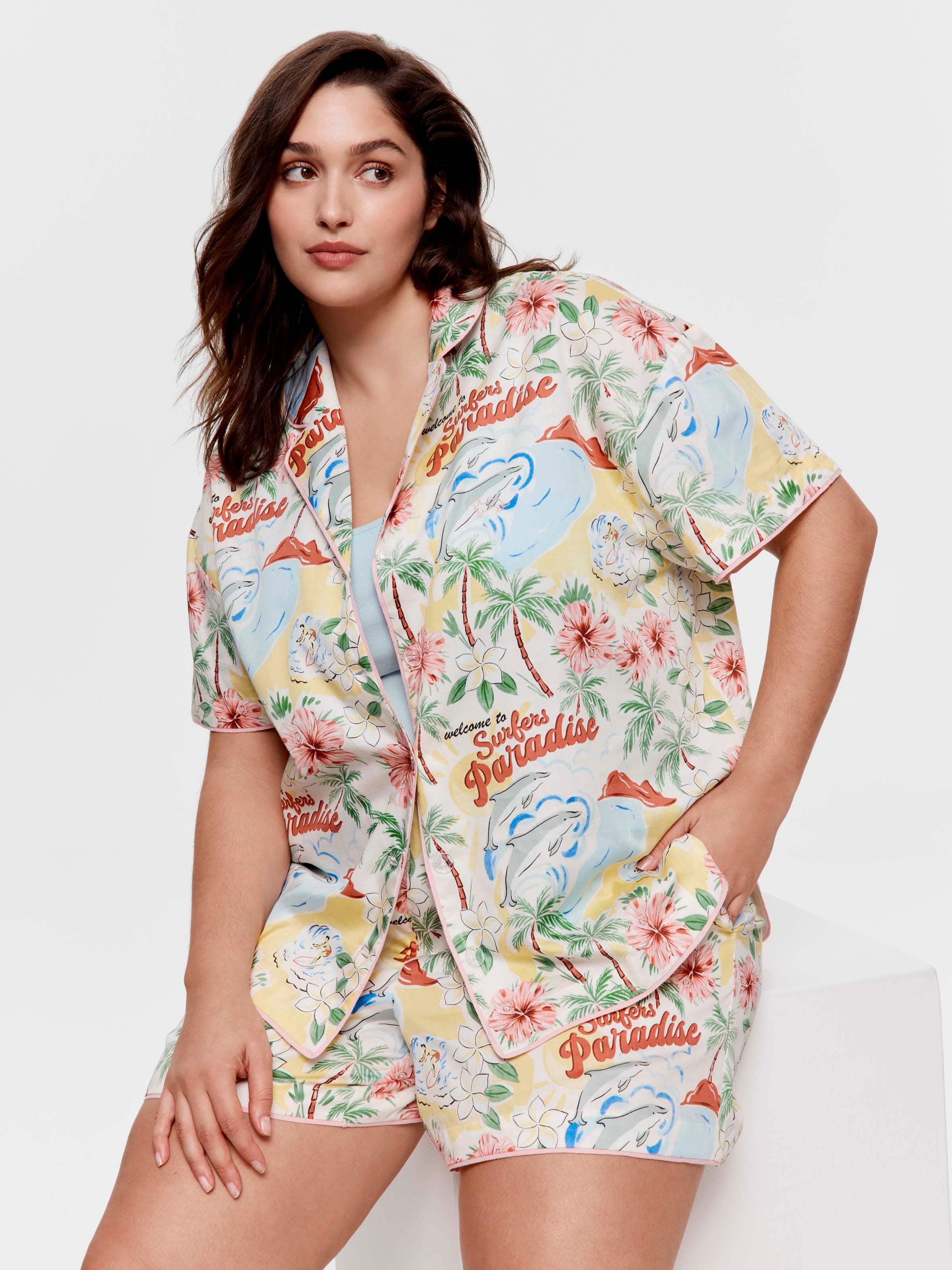 P.A. Plus Surfer's Paradise 100% Cotton Shortie Pj Set