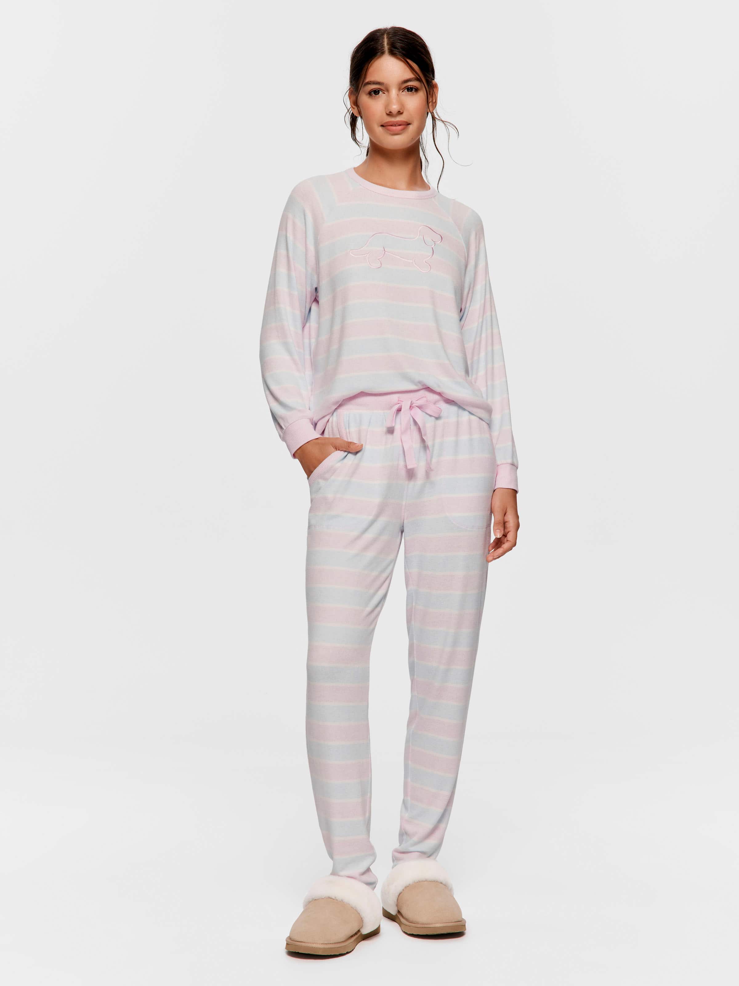 Stripe Fuzzy Tapered Leg Pj Pant