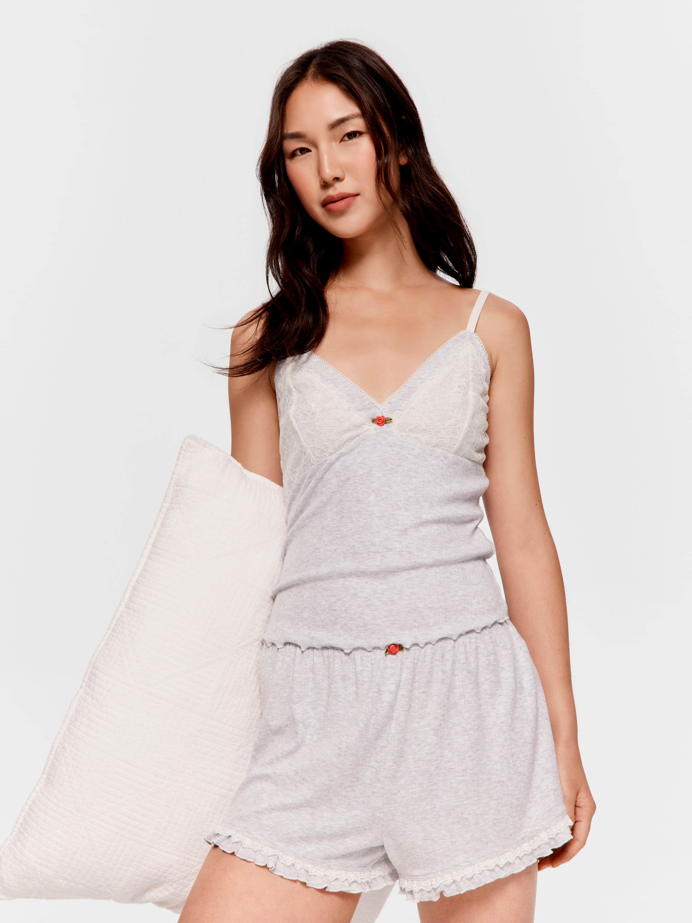 Grey Pointelle Lace Rose Cami