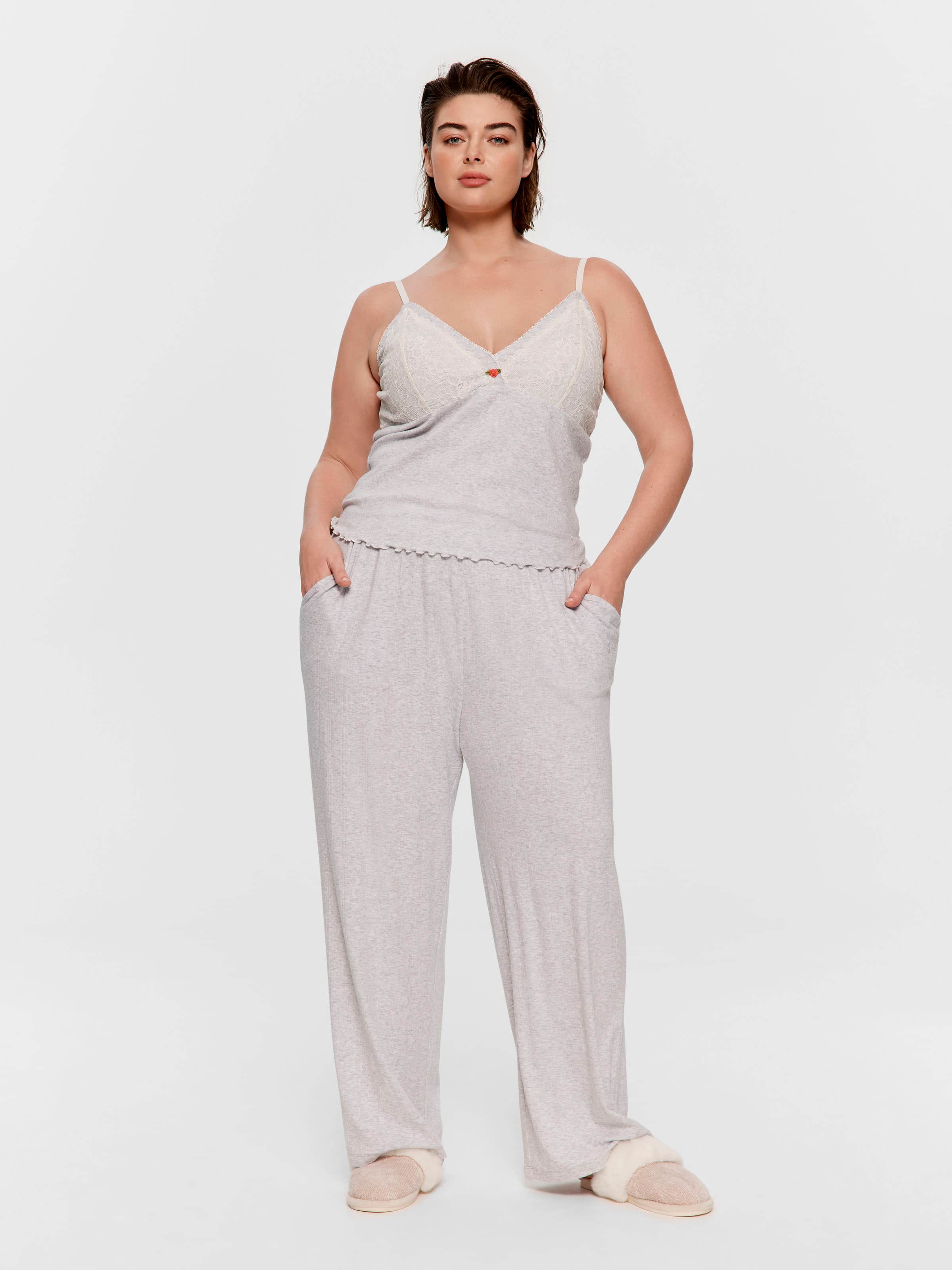 P.A. Plus Grey Pointelle Lace Rose Cami