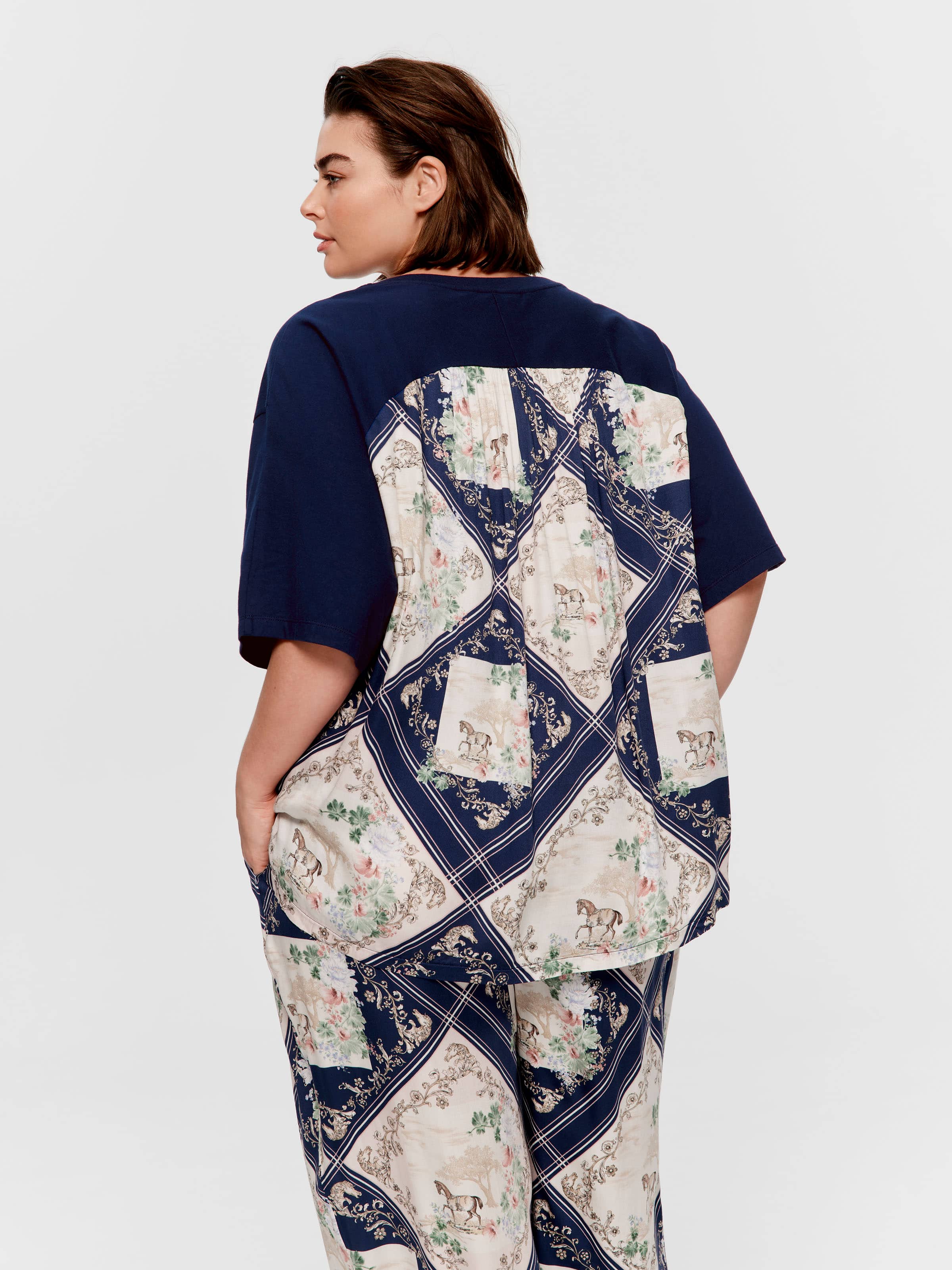 P.A. Plus Navy Tile Scarf 100% Cotton Fashion Tee