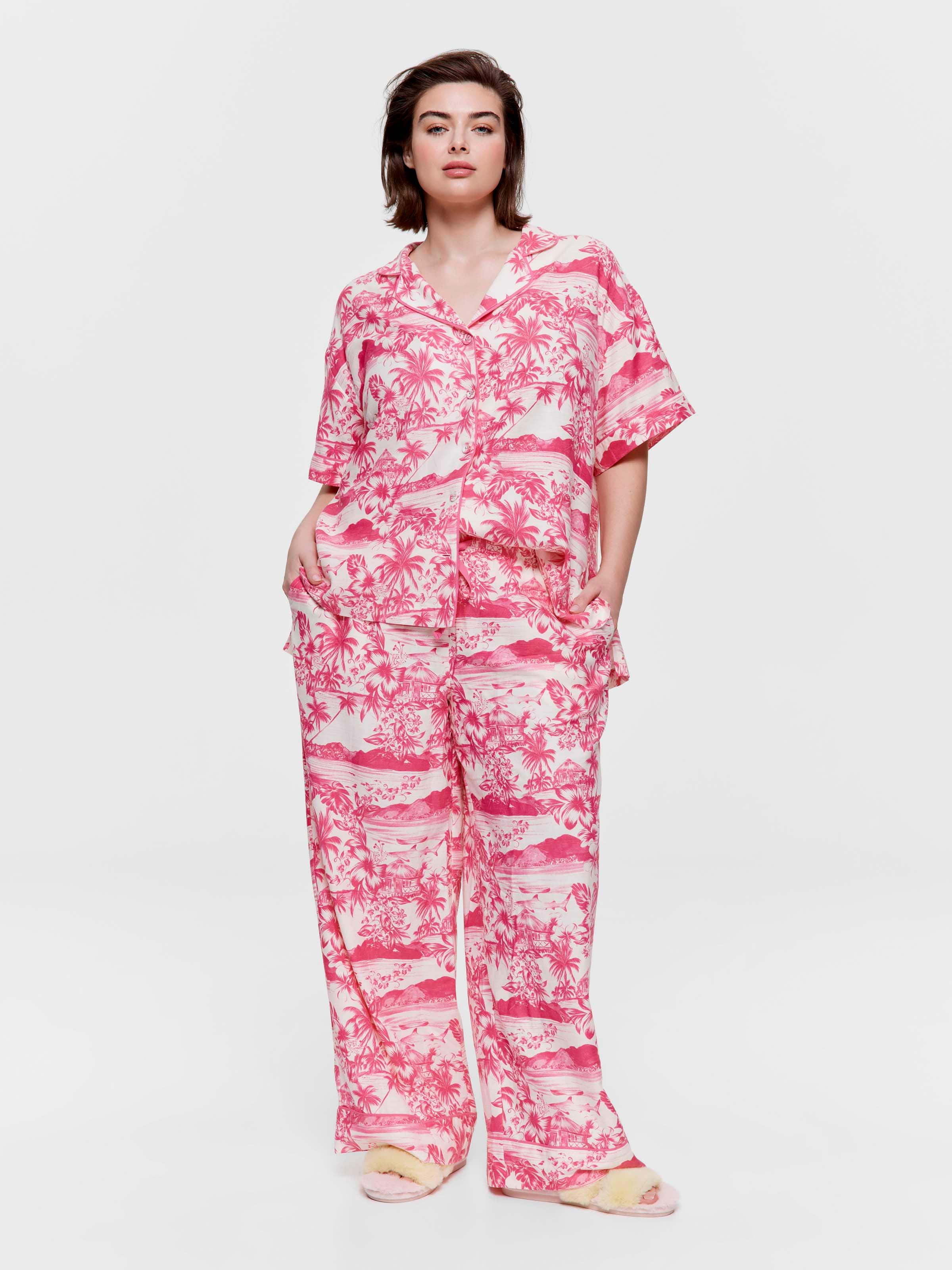 P.A. Plus Tropical Pink Wide Leg Pj Pant