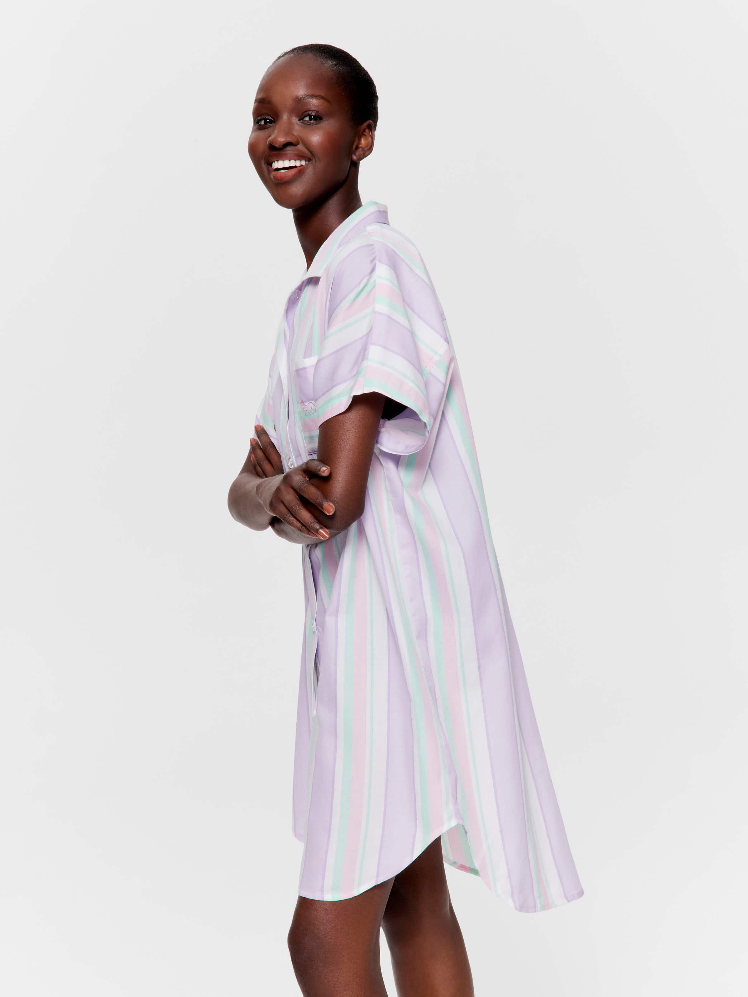 Lilac Stripe 100% Cotton Boyfriend Nightshirt