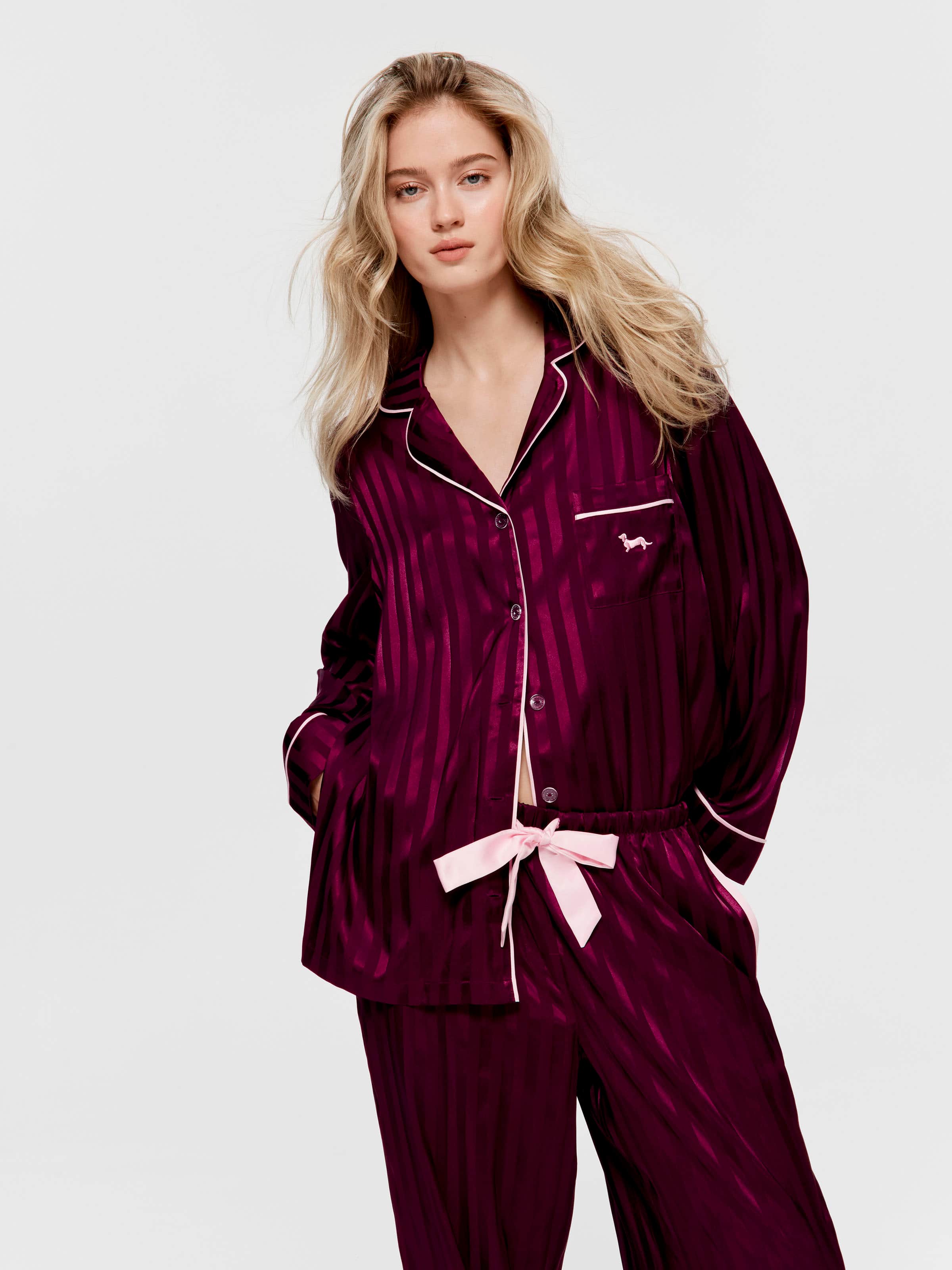 Plum Stripe Chic Satin Long Pj Set