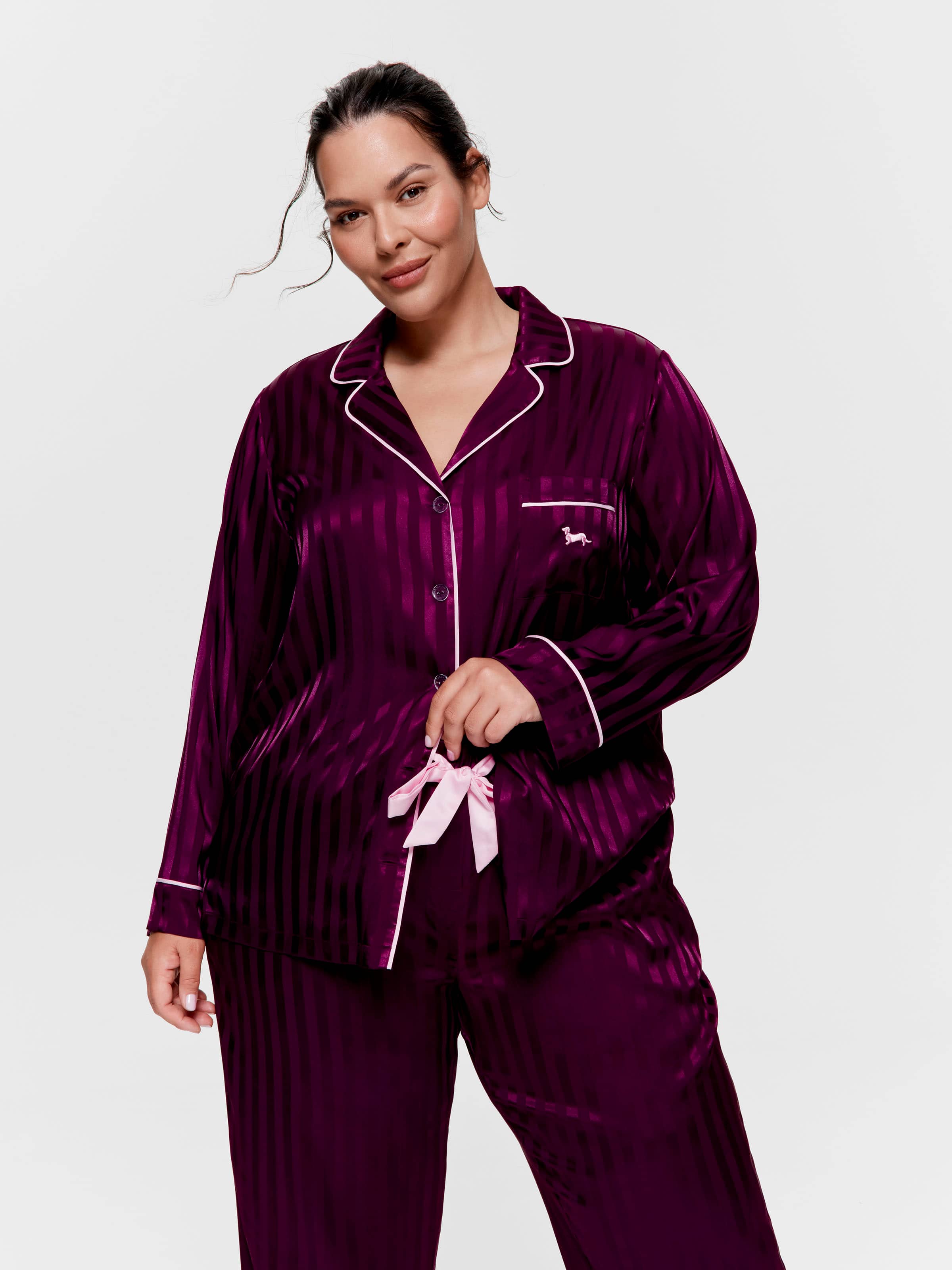 P.A. Plus Plum Stripe Chic Satin Long Pj Set