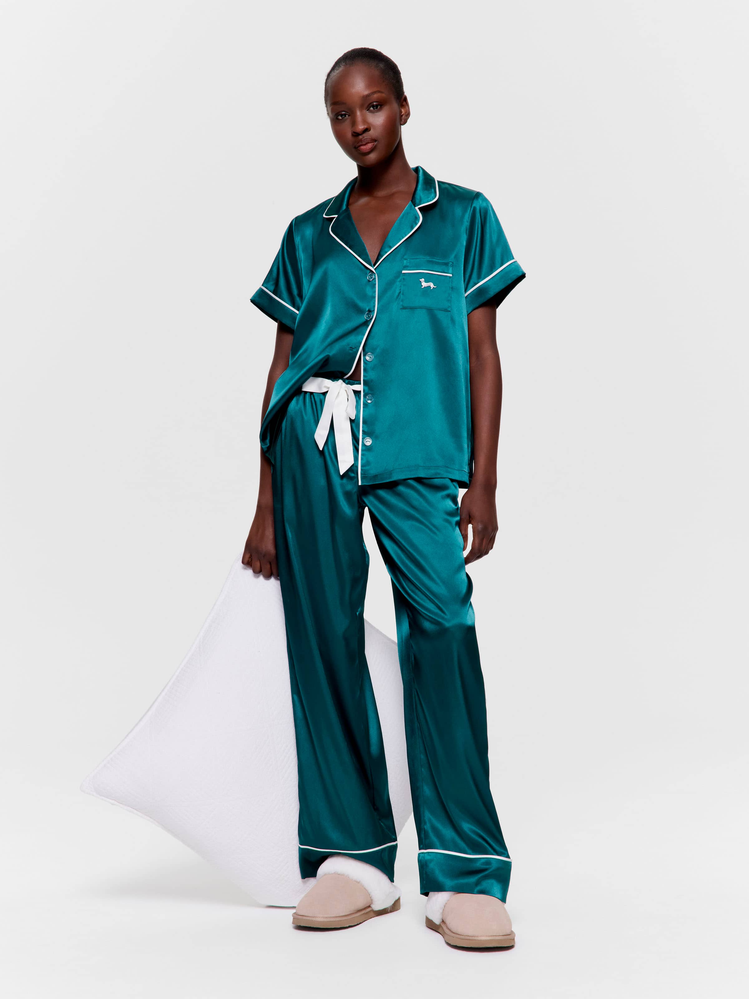 Teal Chic Satin Short Sleeve & Pant Pj Set