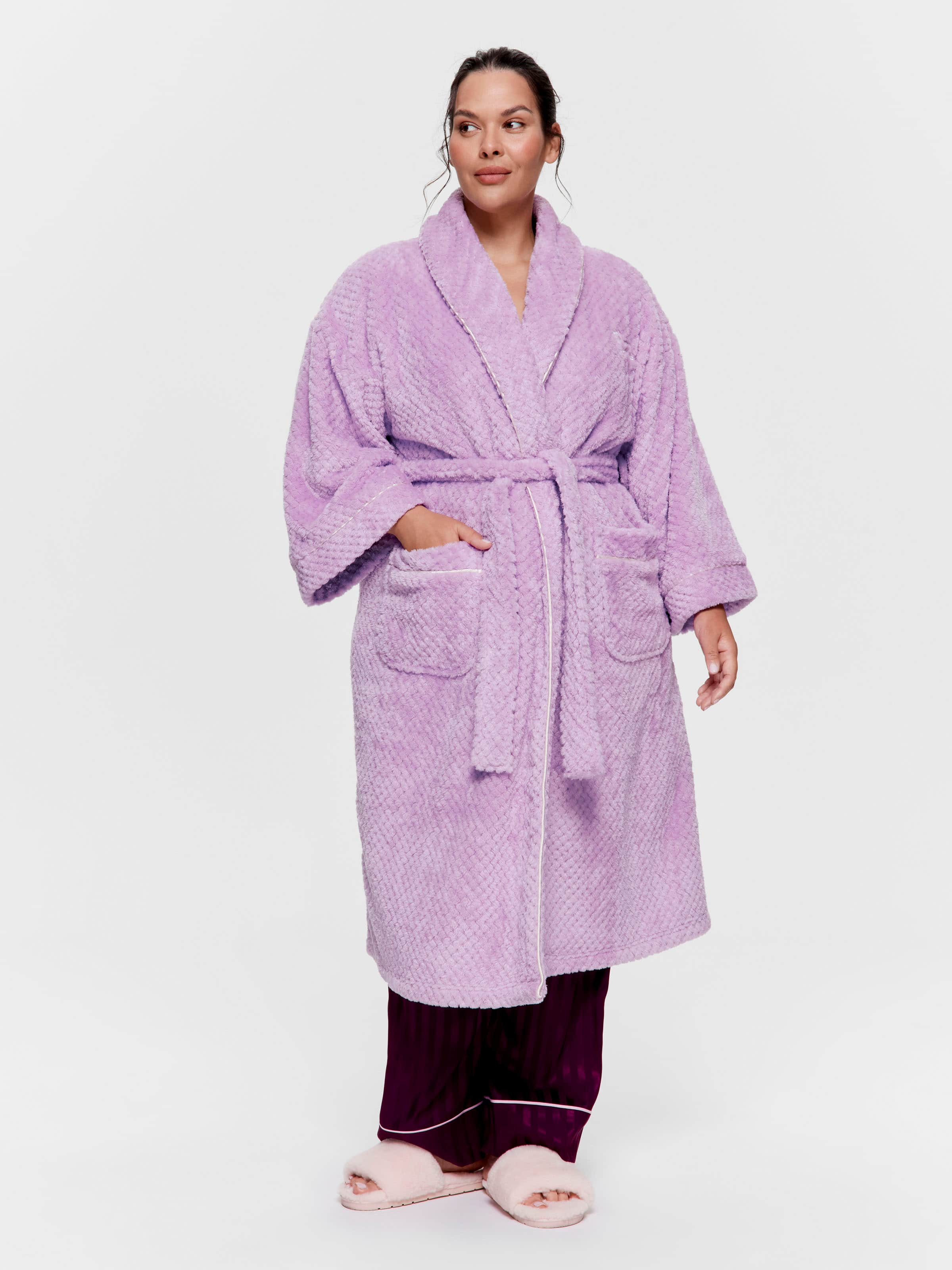 P.A. Plus Lilac Jacquard Kimono Gown