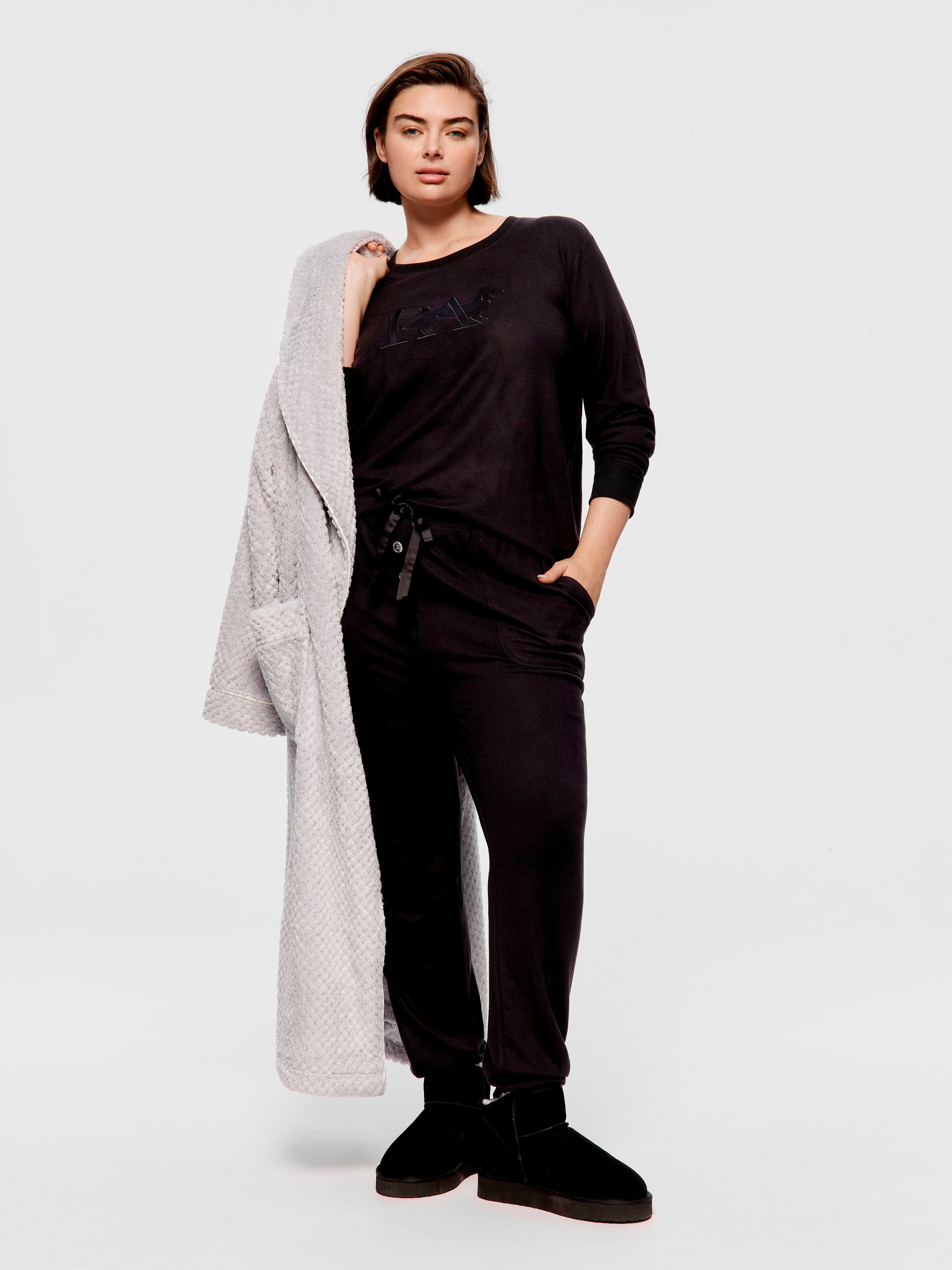 P.A. Plus Black Plush Easy Pj Pant