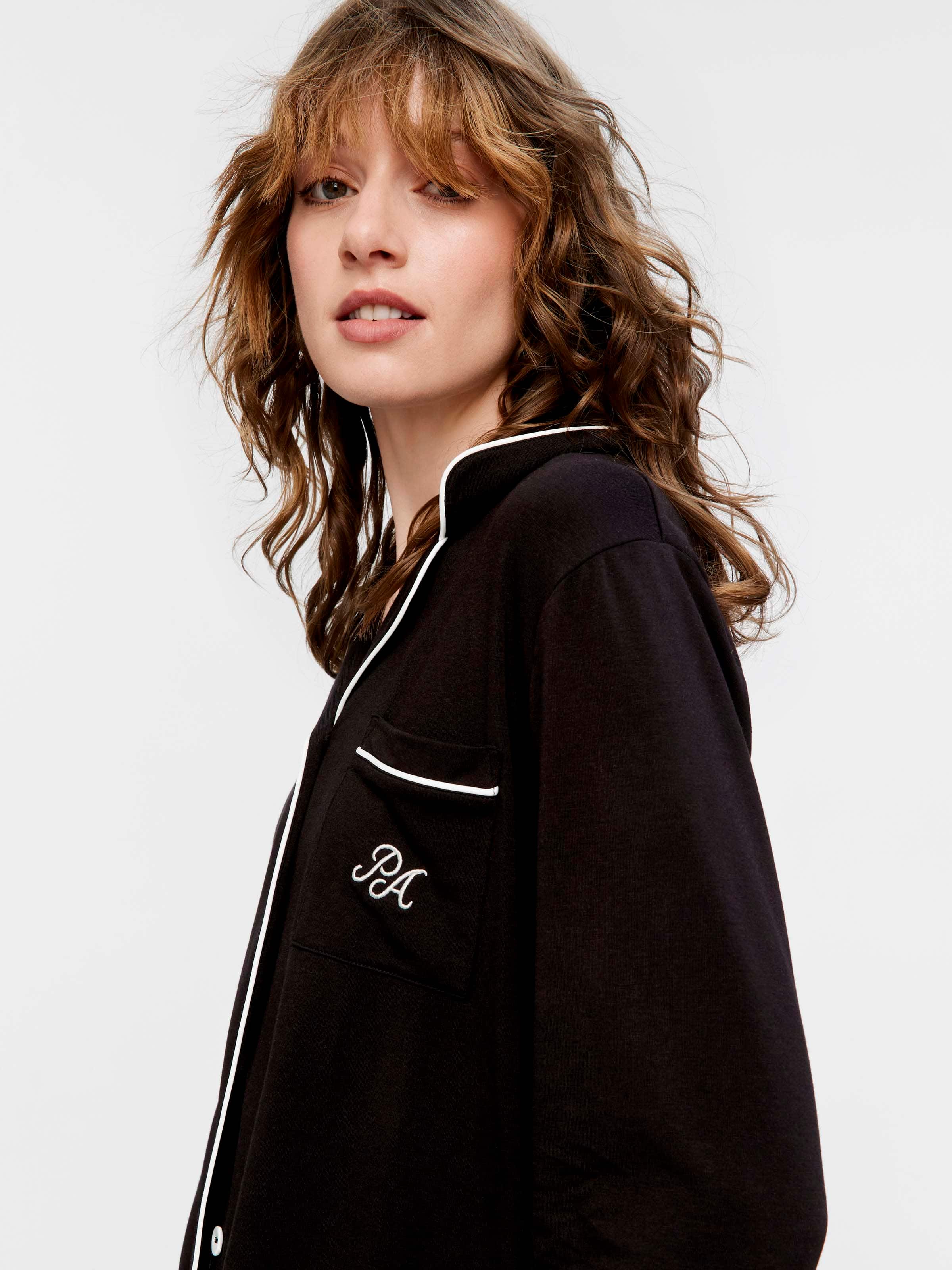 Black Bamboo Jersey Long Pj Set