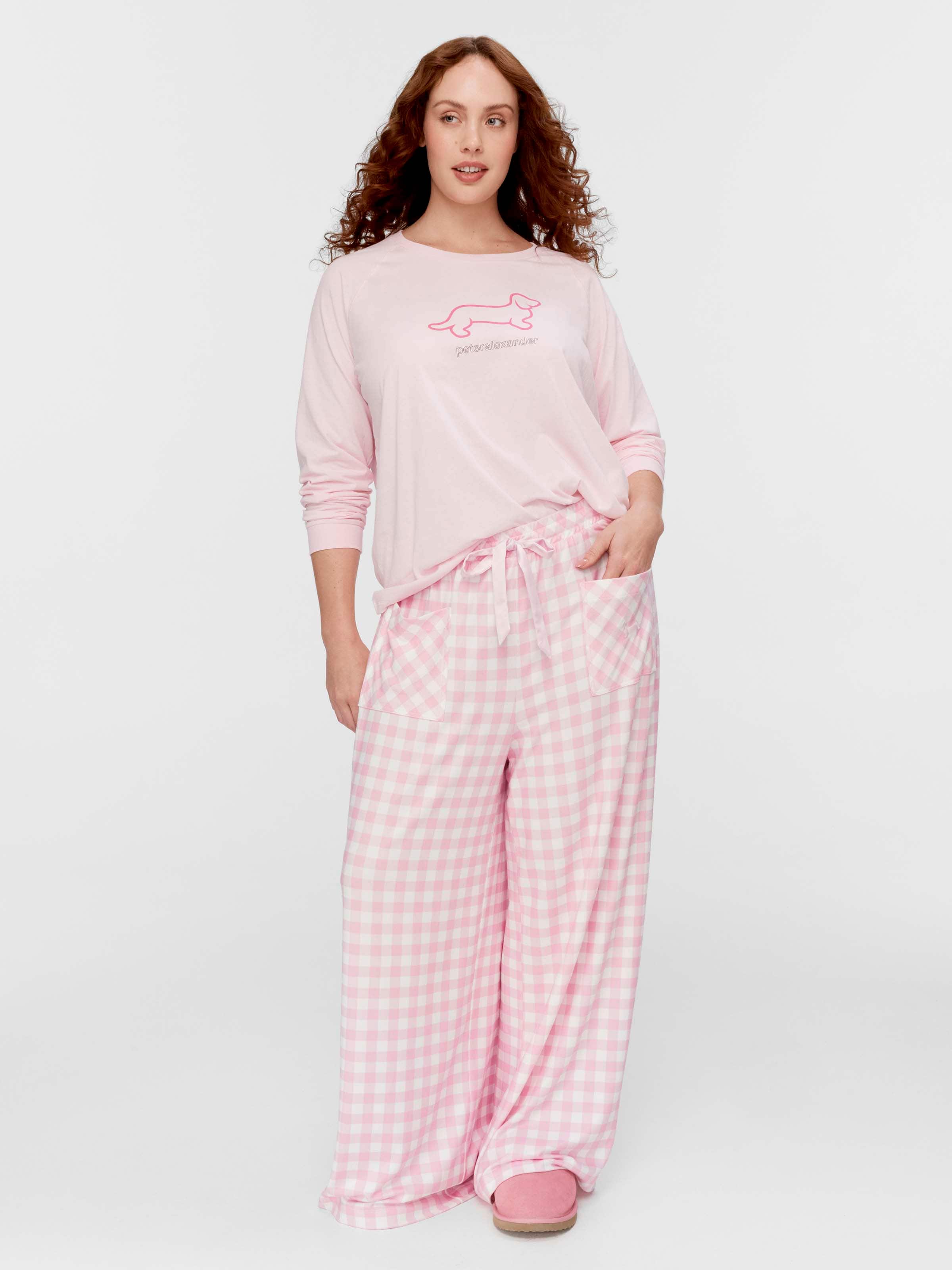 P.A. Plus Pink Gingham Plush Wide Leg Pj Pant