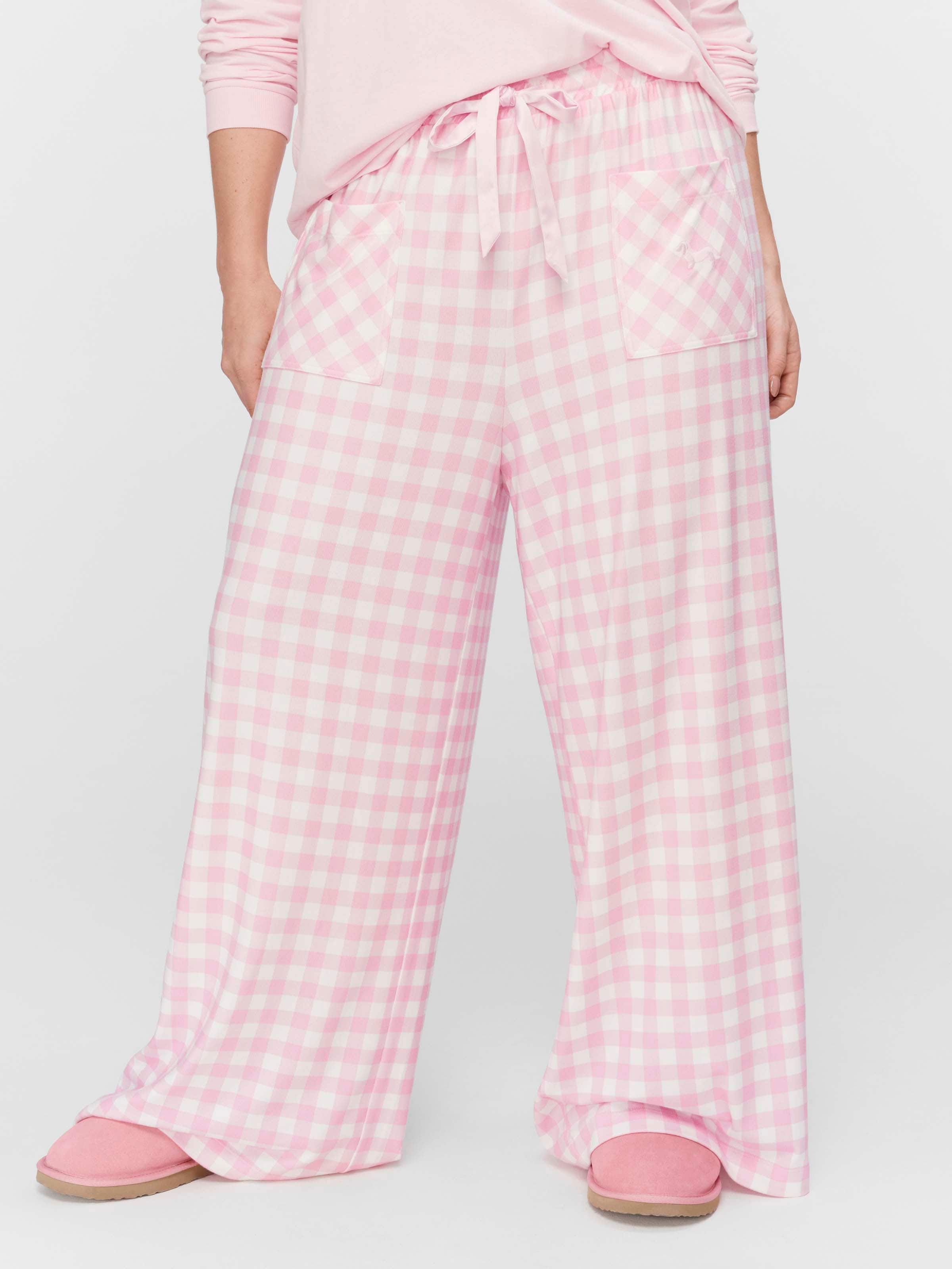 P.A. Plus Pink Gingham Plush Wide Leg Pj Pant