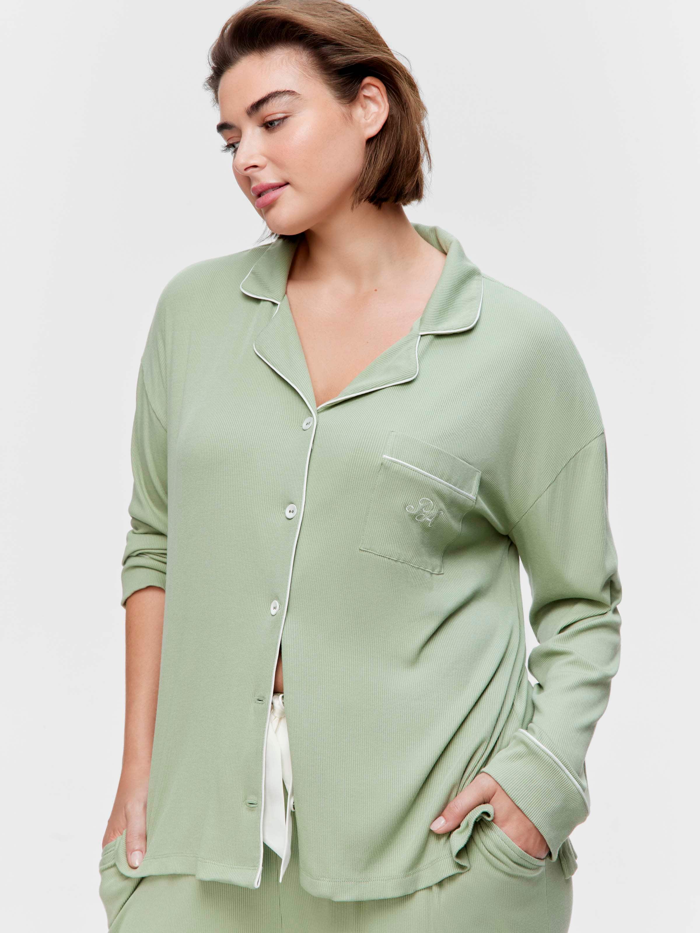 P.A. Plus Sage Bamboo Rib Long Pj Set