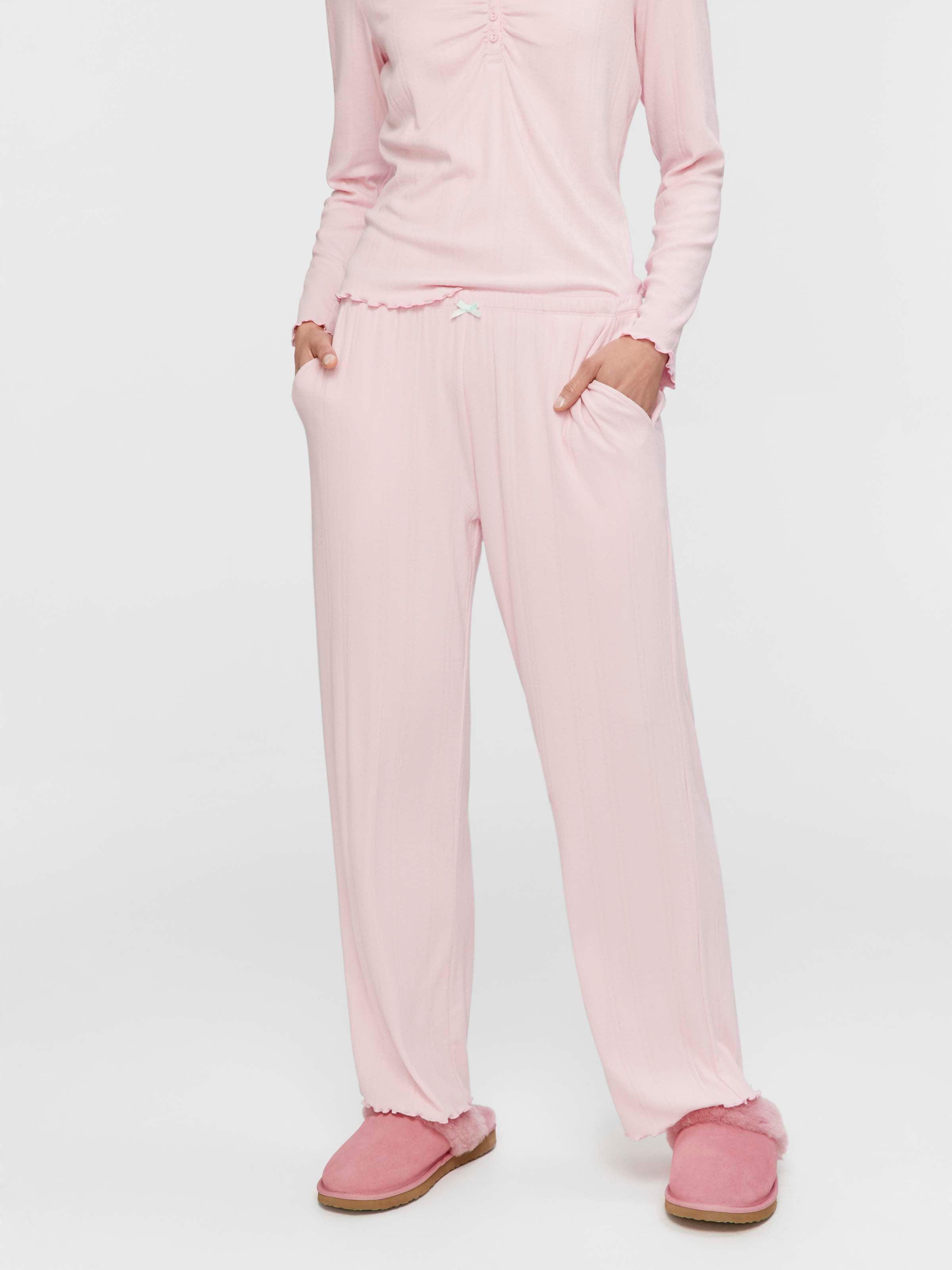 Pink Pointelle Straight Leg Pj Pant