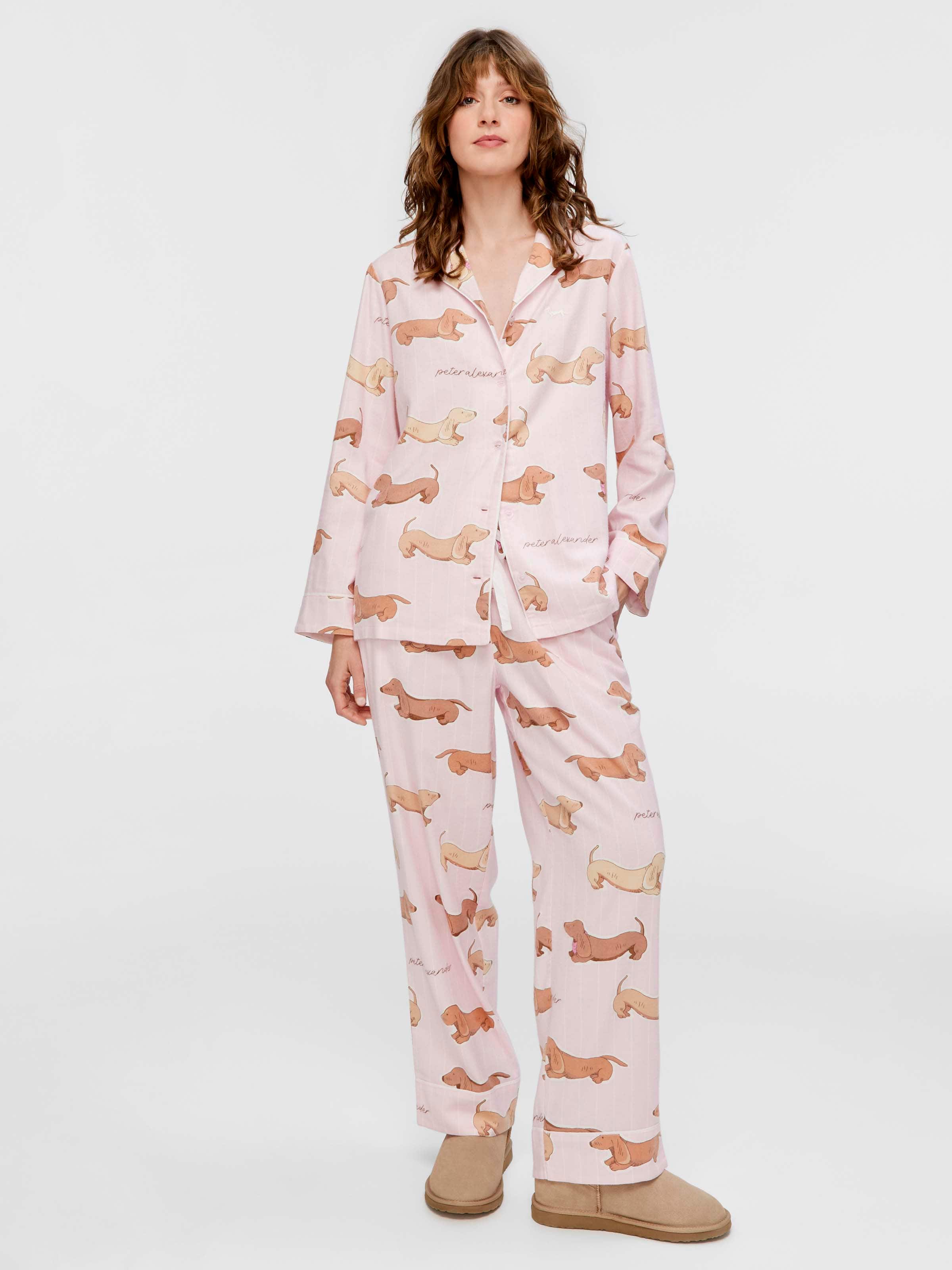 Pink Dachshund Bamboo Flannelette Classic Pj Set