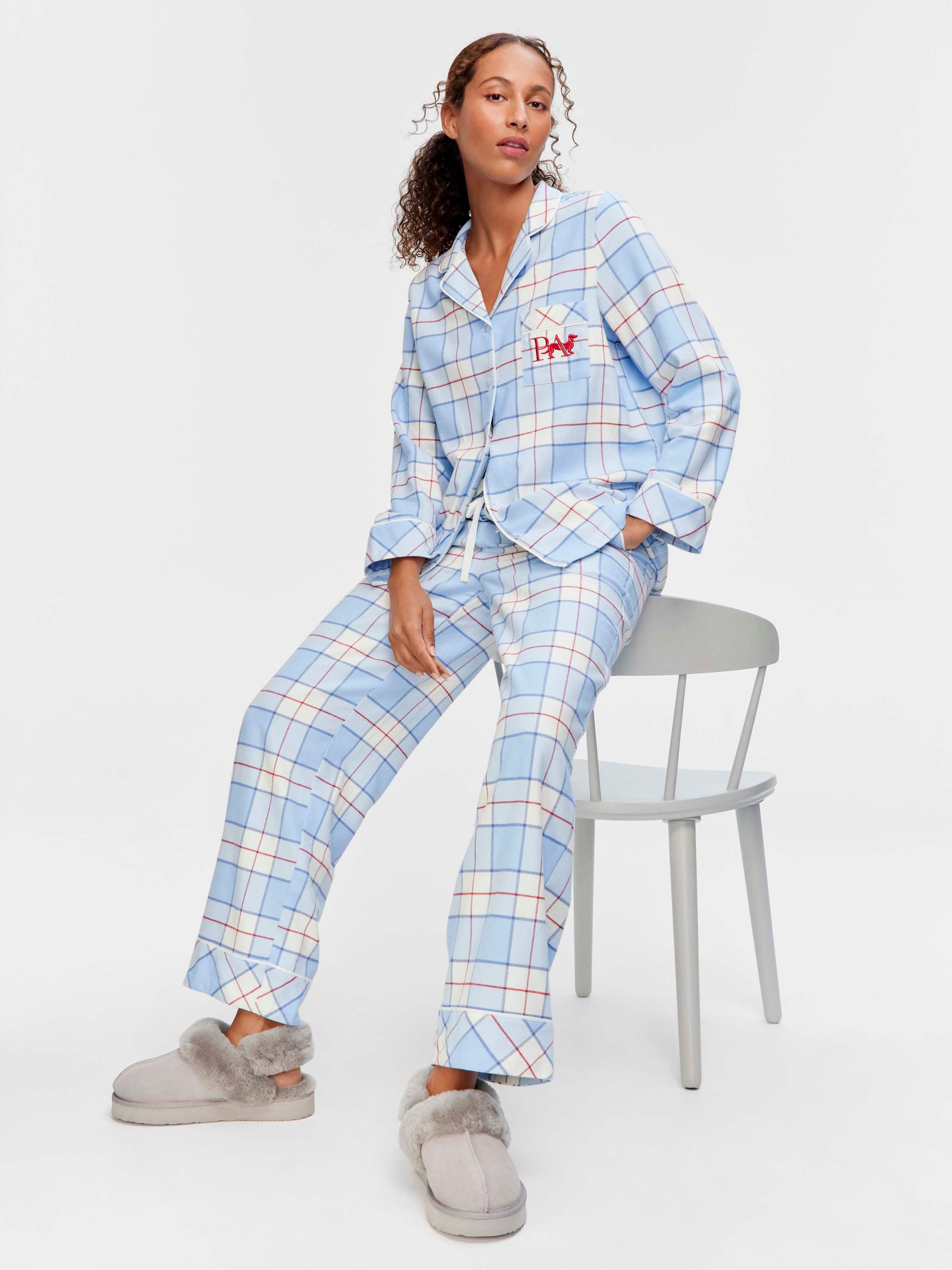 Blue & Red Check 100% Cotton Flannelette Classic Pj Set
