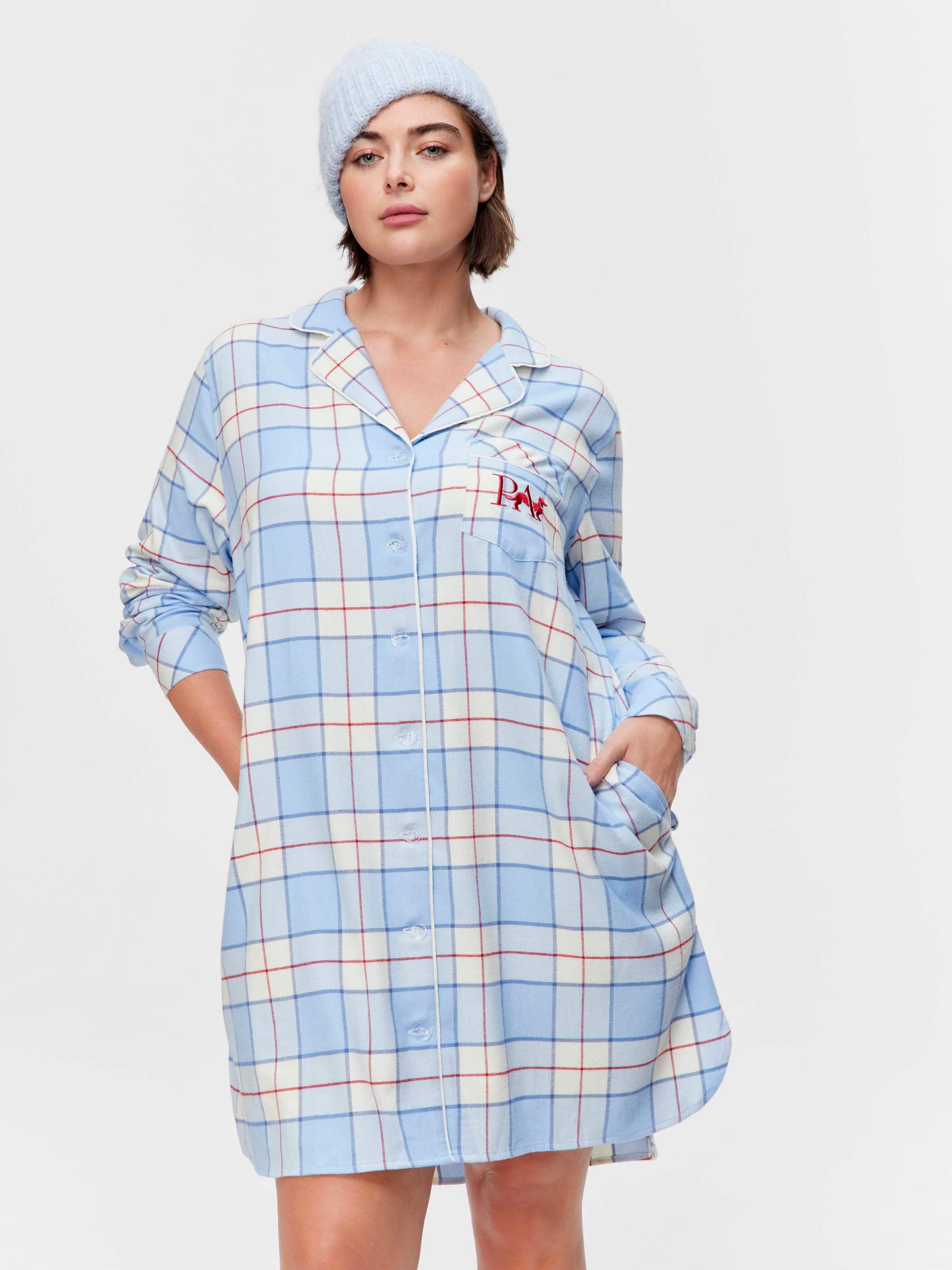 P.A. Plus Blue & Red Check 100% Cotton Flannelette Nightshirt