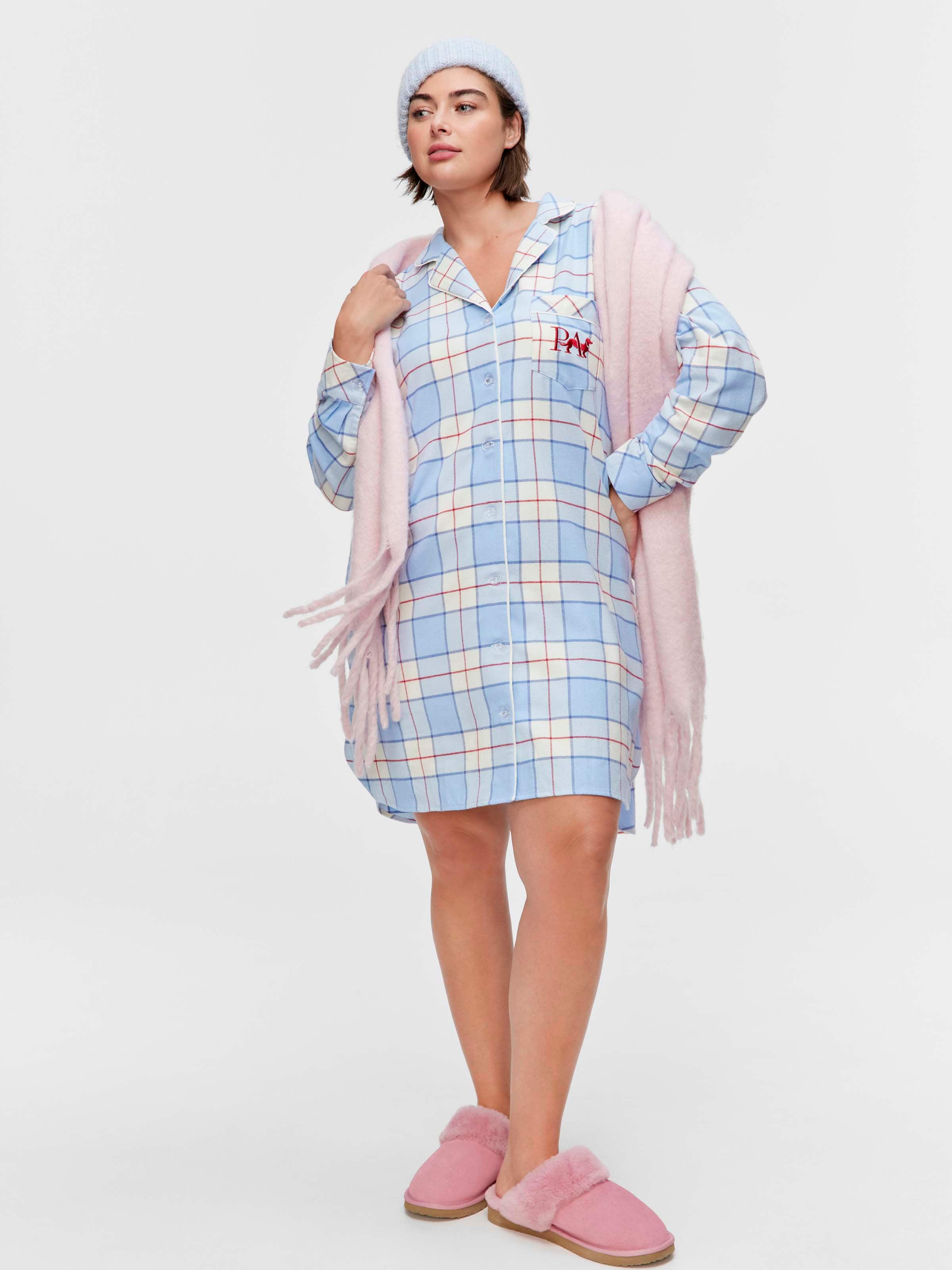 P.A. Plus Blue & Red Check 100% Cotton Flannelette Nightshirt