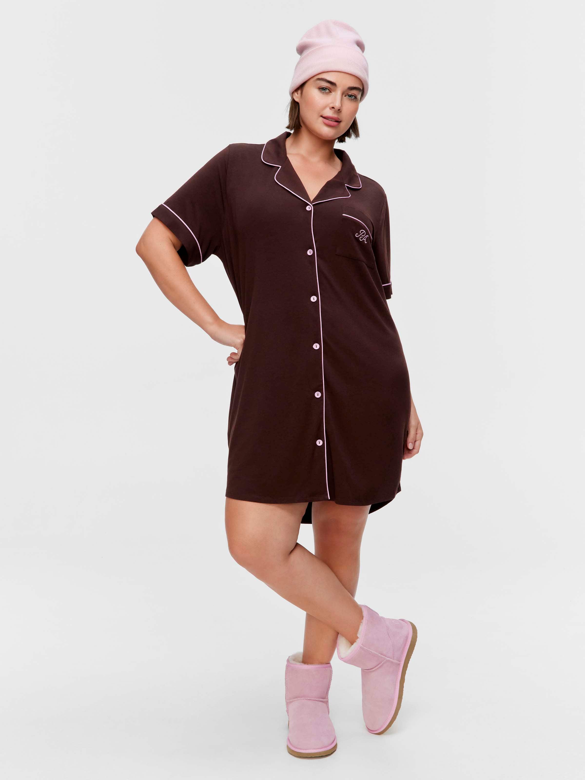 P.A. Plus Chocolate Bamboo Jersey Short Sleeve Nightshirt