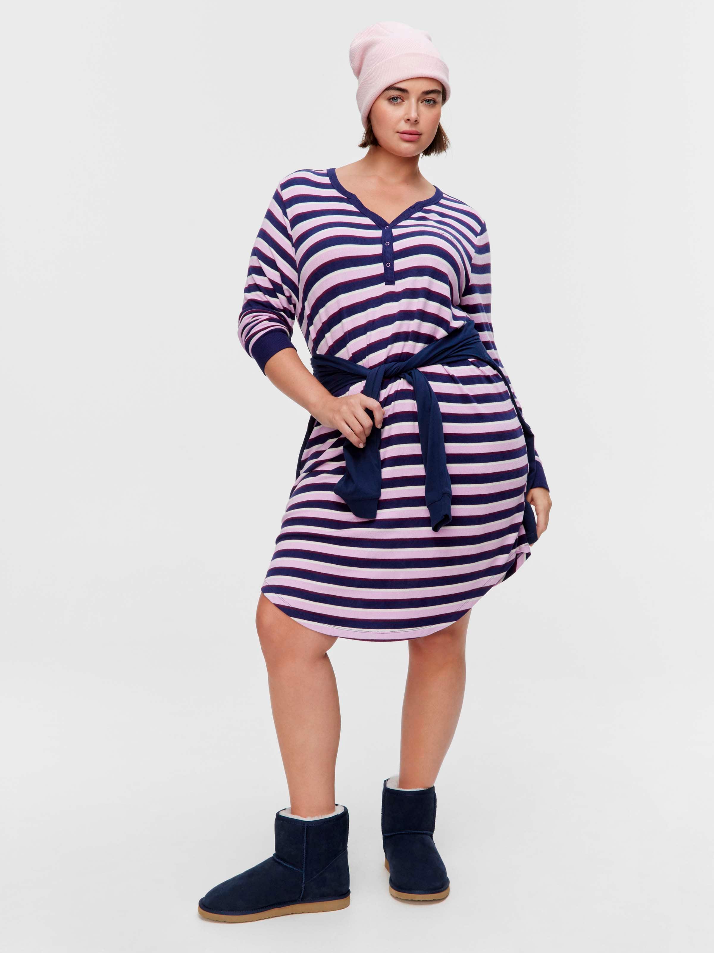 P.A. Plus Fuzzy Stripe Henley Long Sleeve Nightie