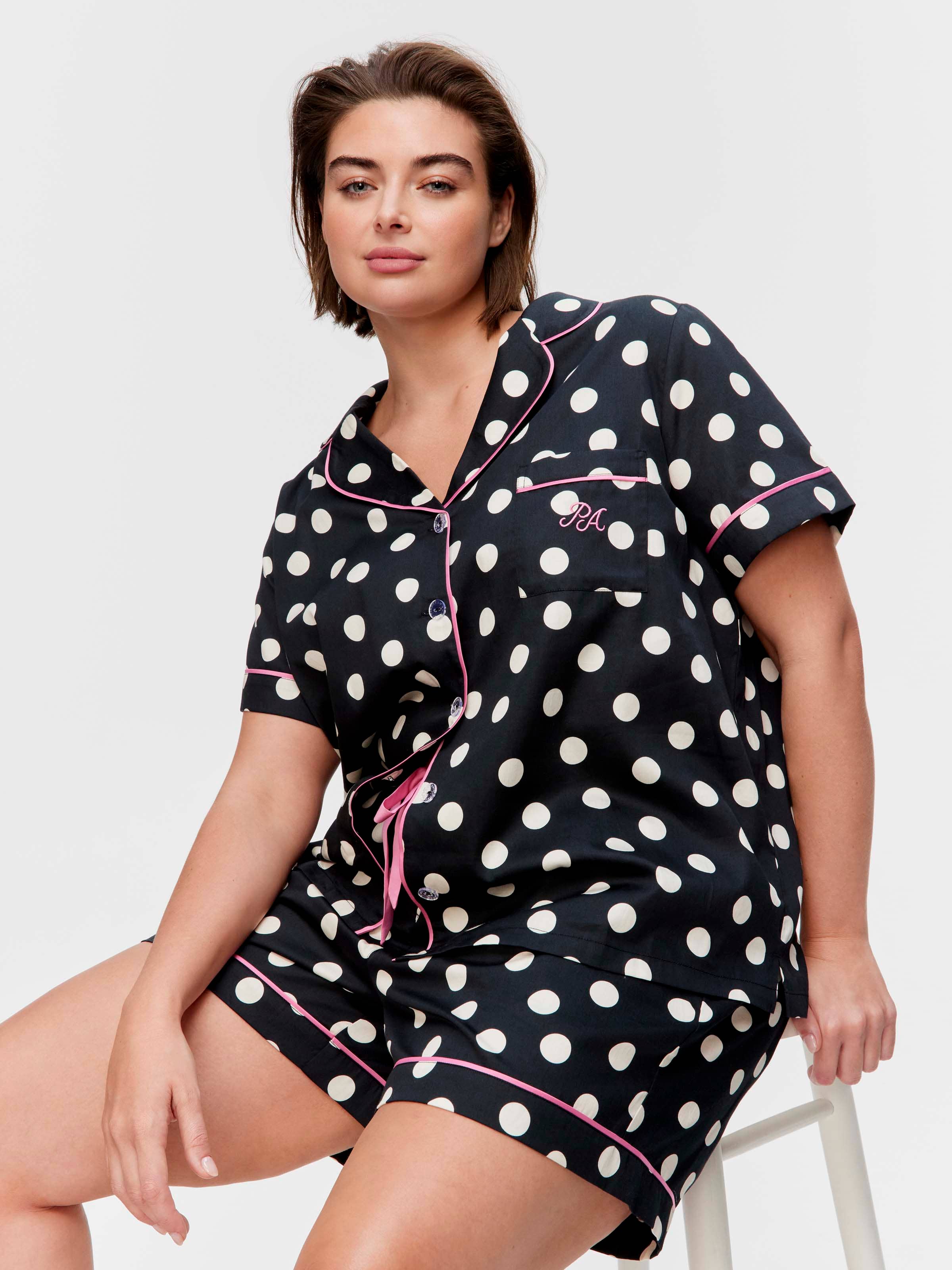 P.A. Plus Polka Dot 100% Cotton Shortie Pj Set