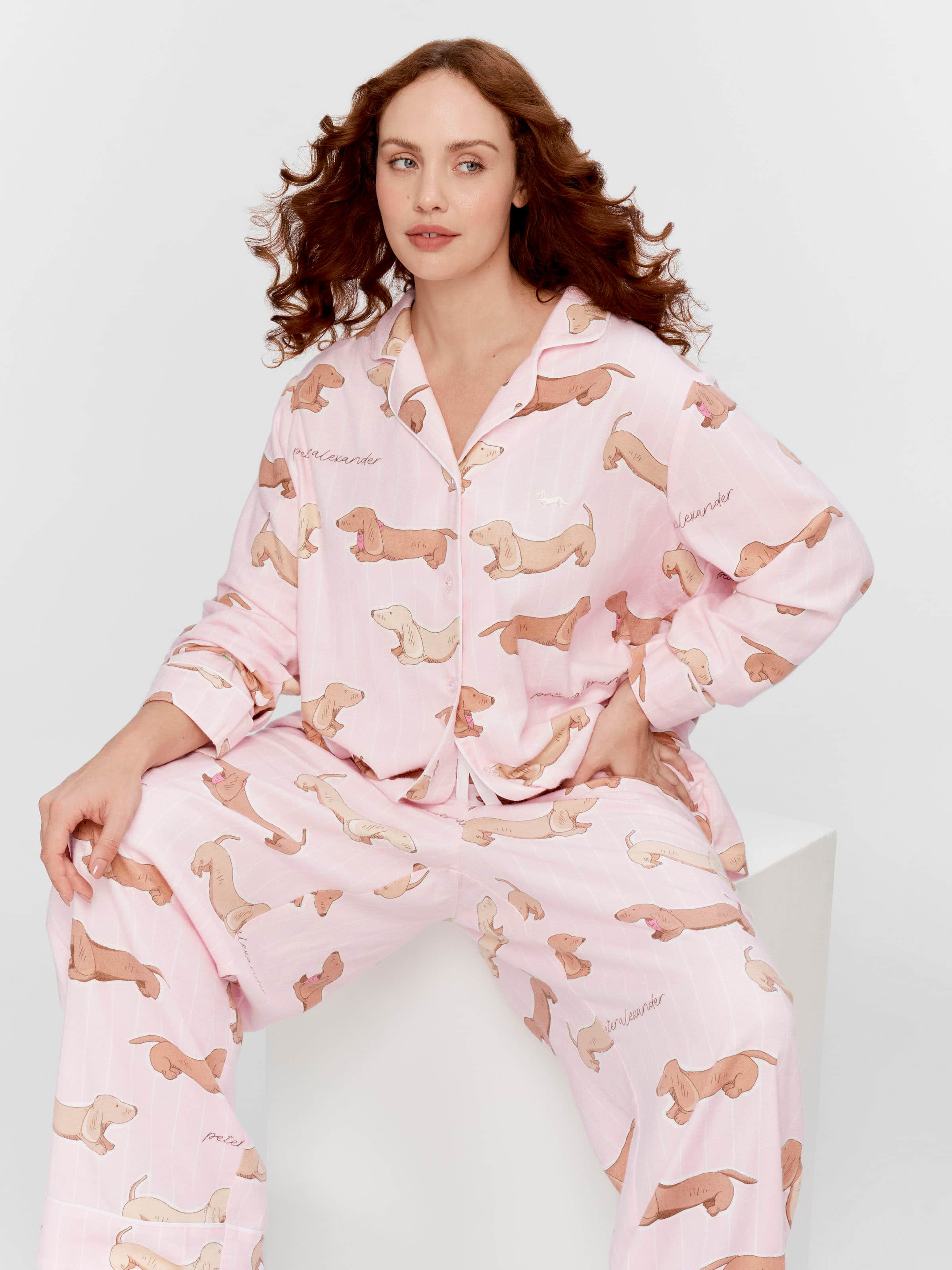 P.A. Plus Pink Dachshund Bamboo Flannelette Classic Pj Set