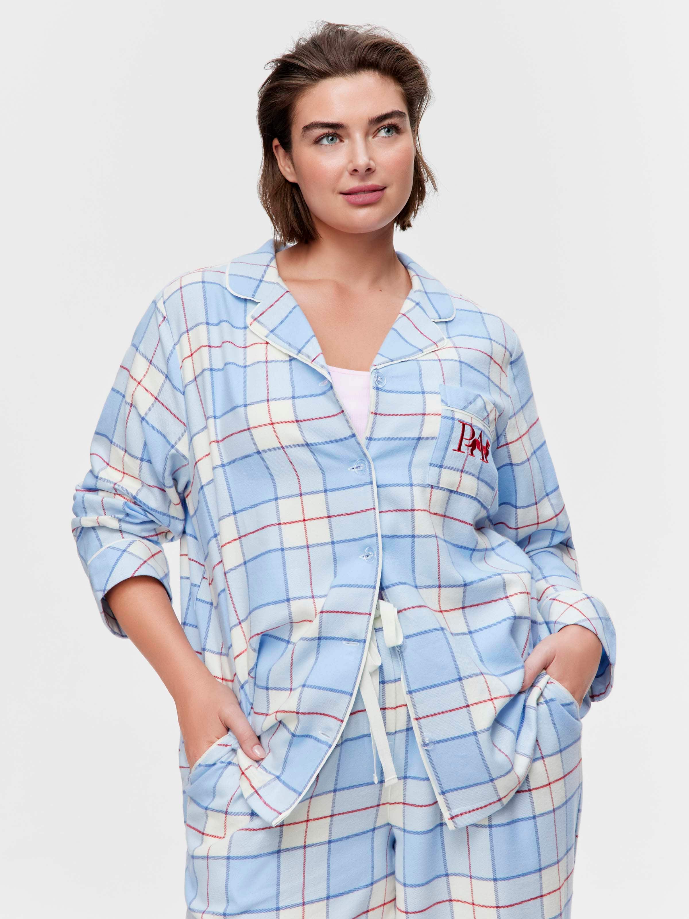 P.A. Plus Blue & Red Check 100% Cotton Flannelette Classic Pj Set