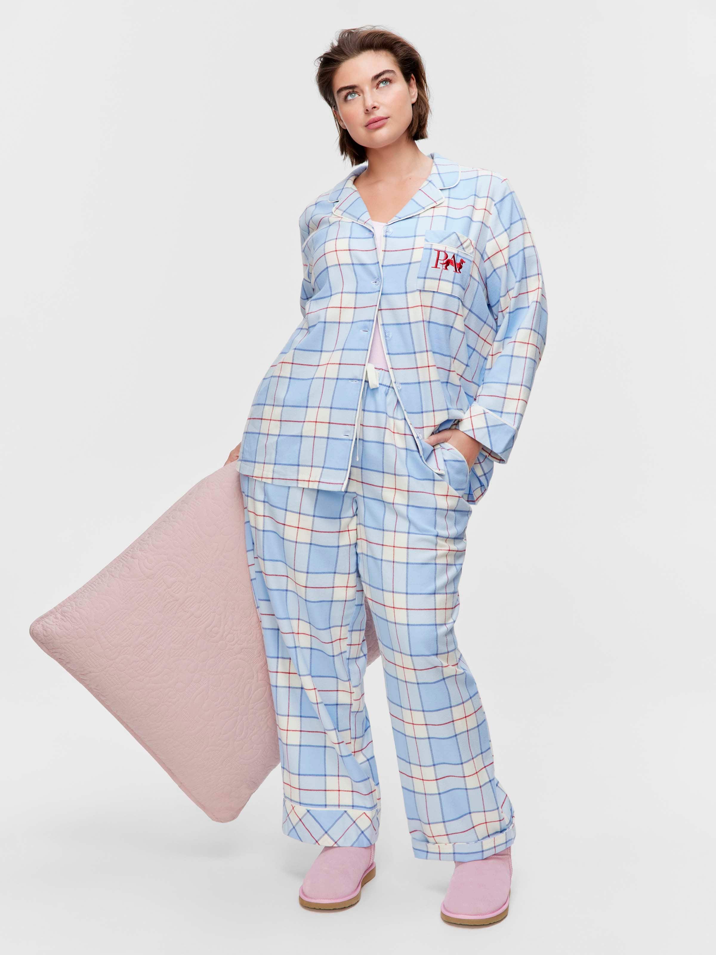 P.A. Plus Blue & Red Check 100% Cotton Flannelette Classic Pj Set