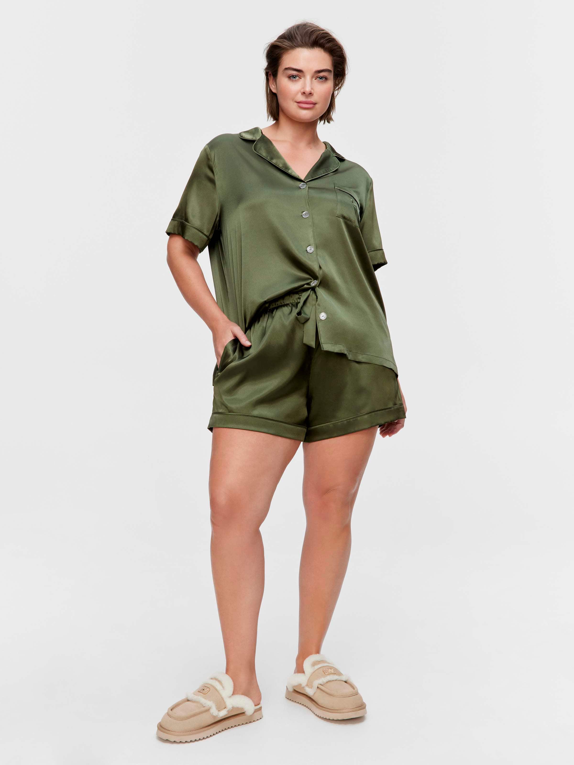 P.A. Plus Khaki Satin Shortie Pj Set