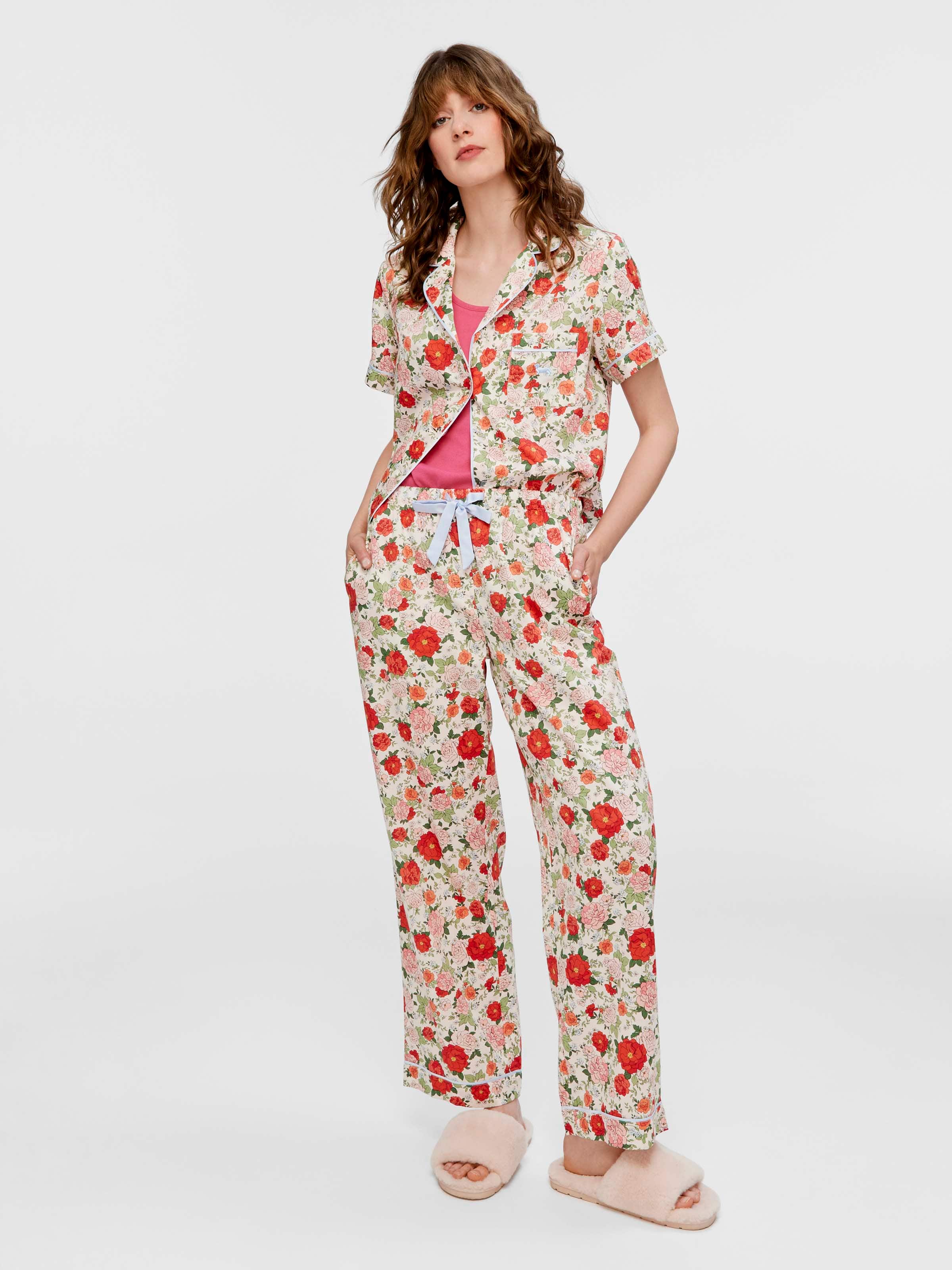 Red Floral 100% Cotton Classic Pj Set