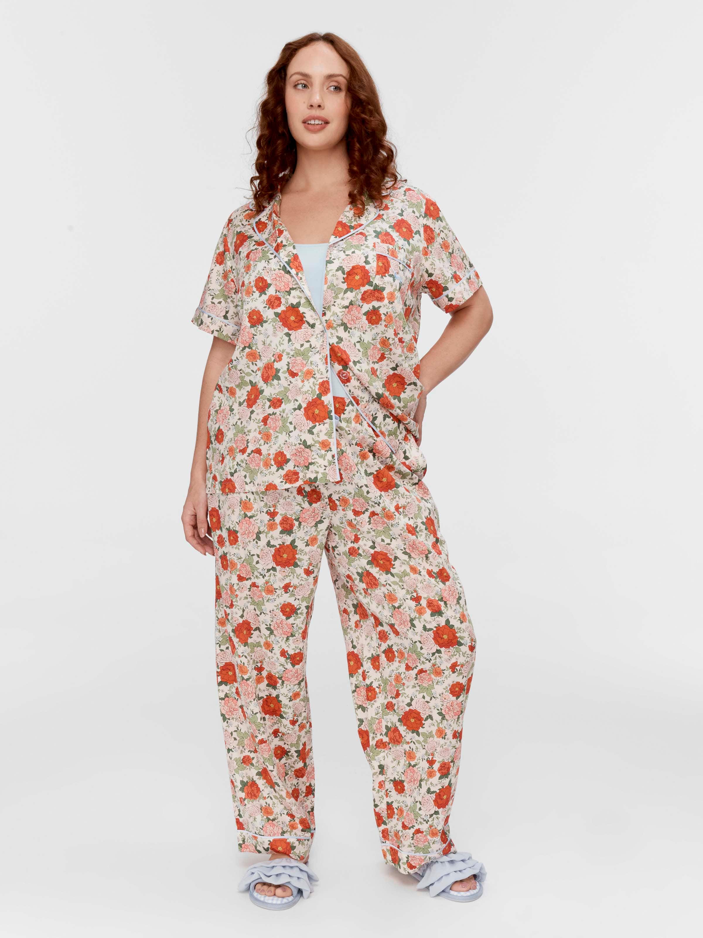 P.A. Plus Red Floral 100% Cotton Classic Pj Set