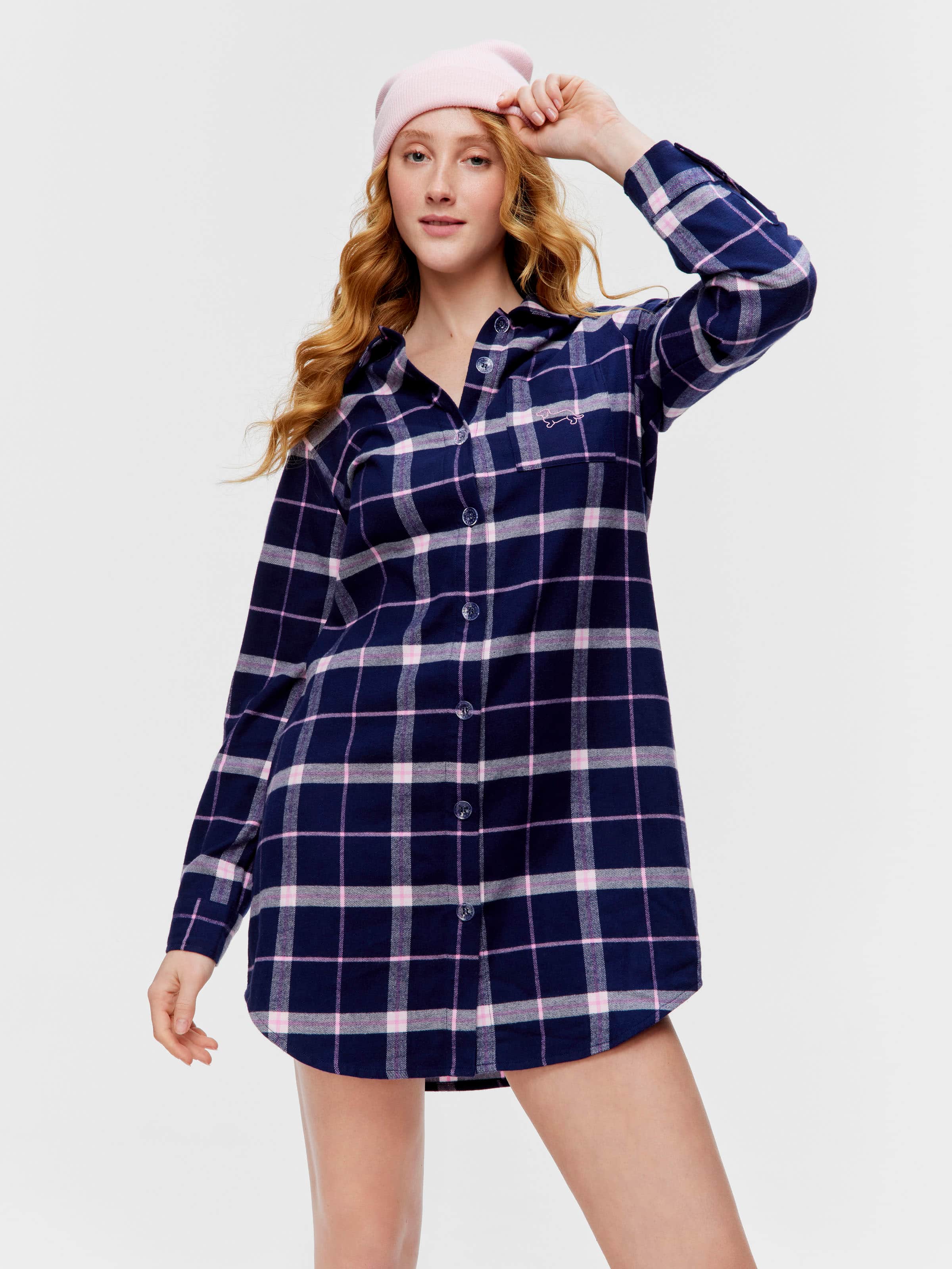 Navy Check 100% Cotton Flannelette Nightshirt