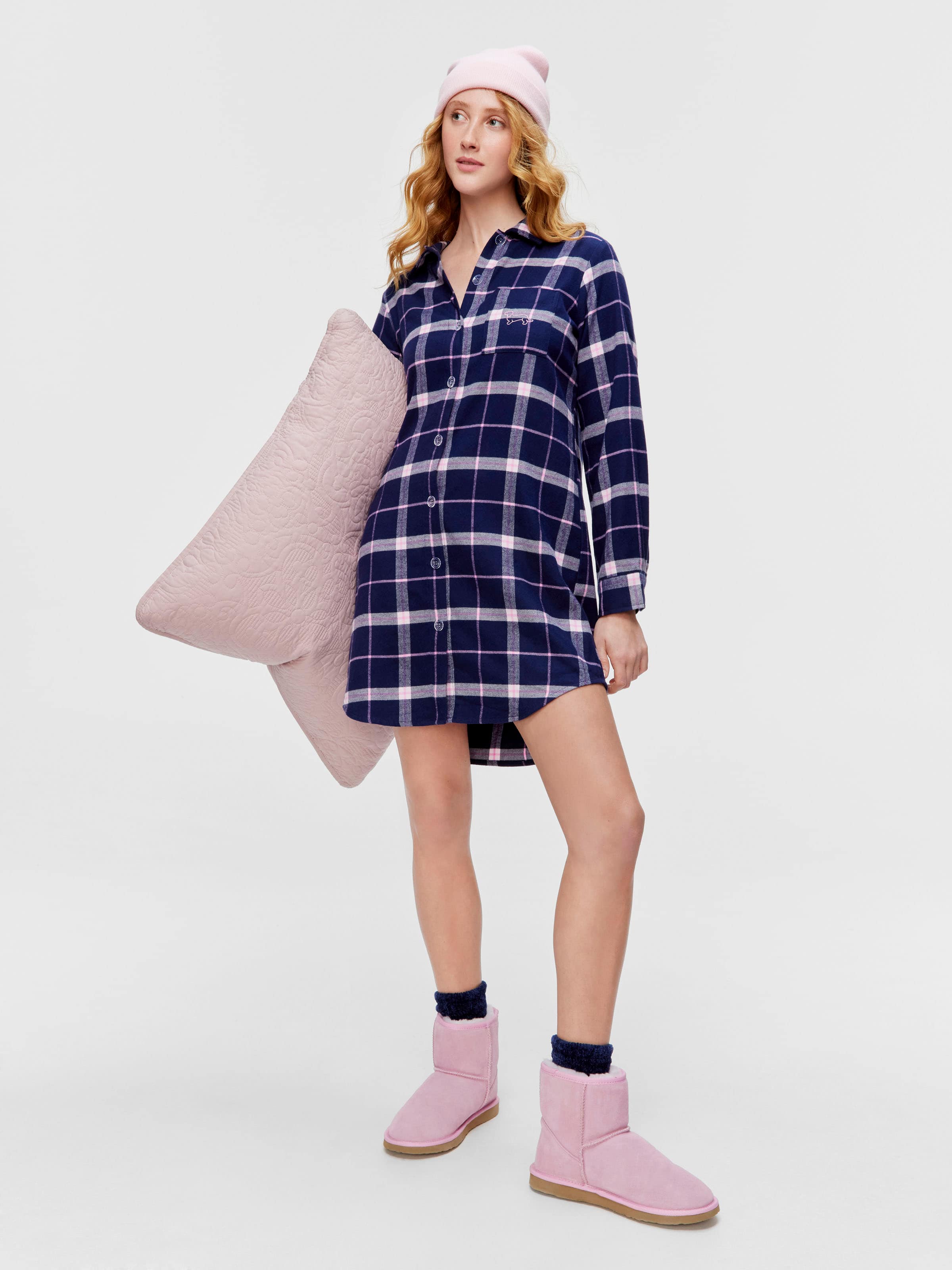 Navy Check 100% Cotton Flannelette Nightshirt
