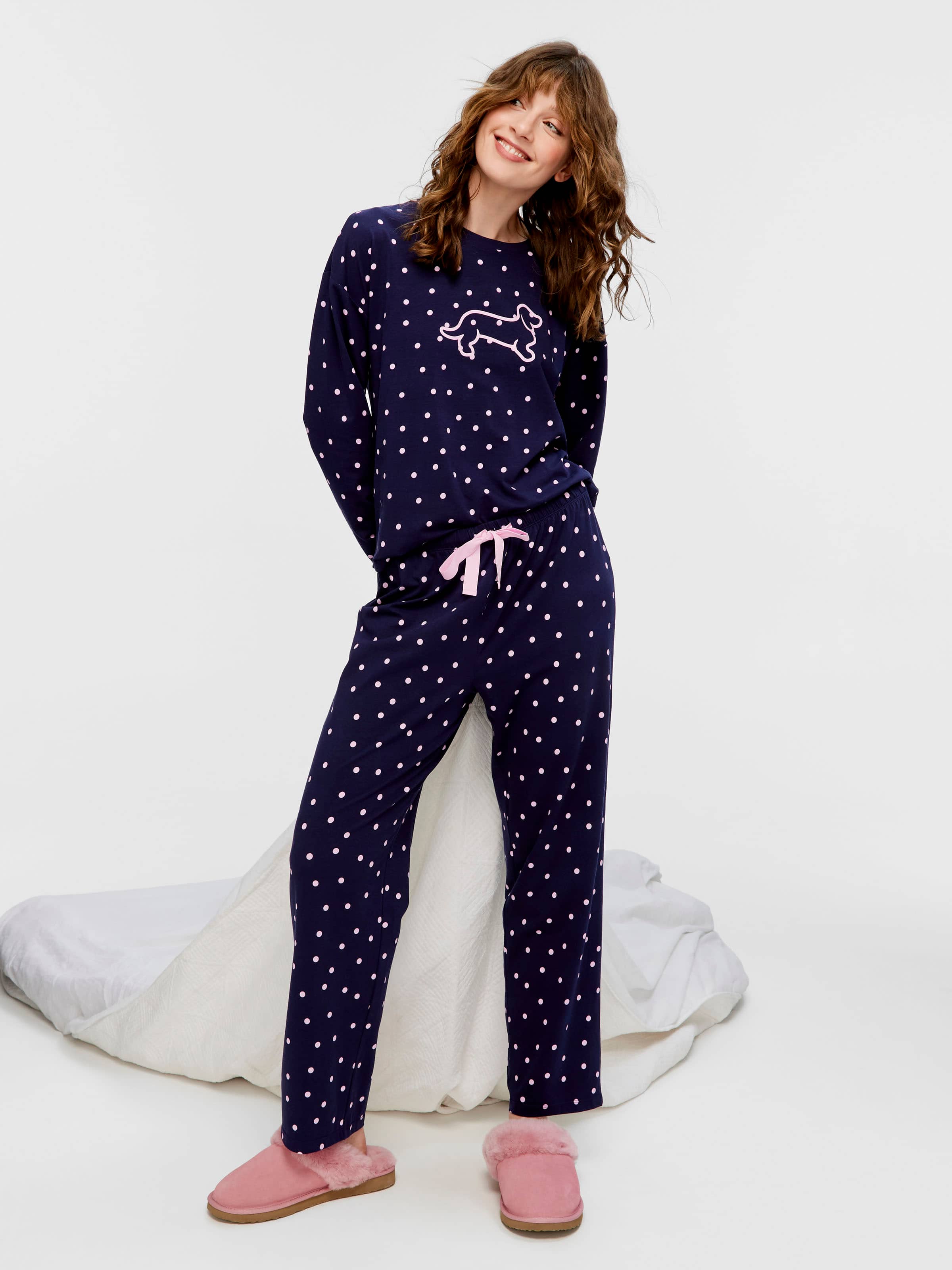 Navy And Pink Spot Pj Set