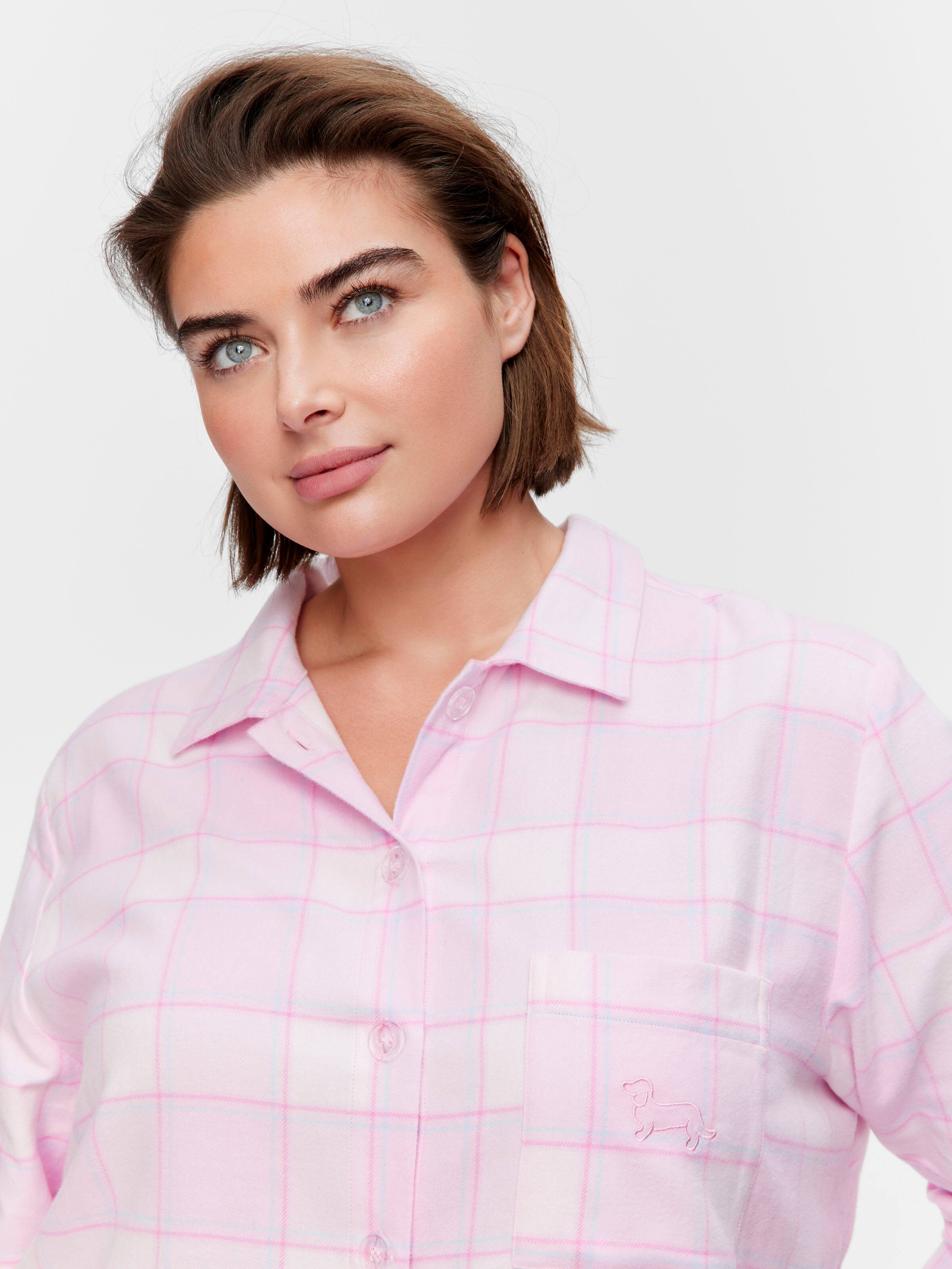 P.A. Plus Pink Check 100% Cotton Flannelette Nightshirt