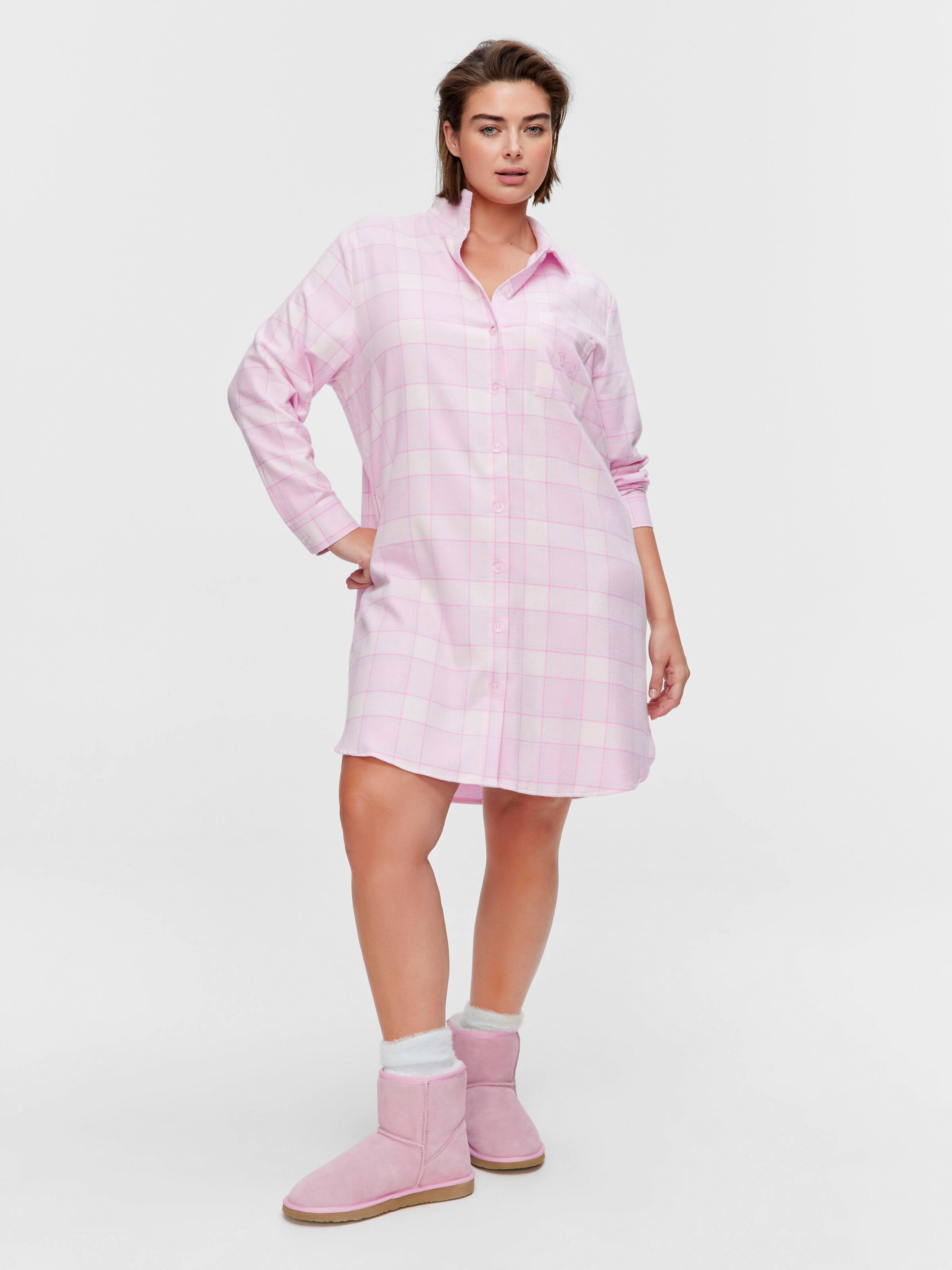 P.A. Plus Pink Check 100% Cotton Flannelette Nightshirt