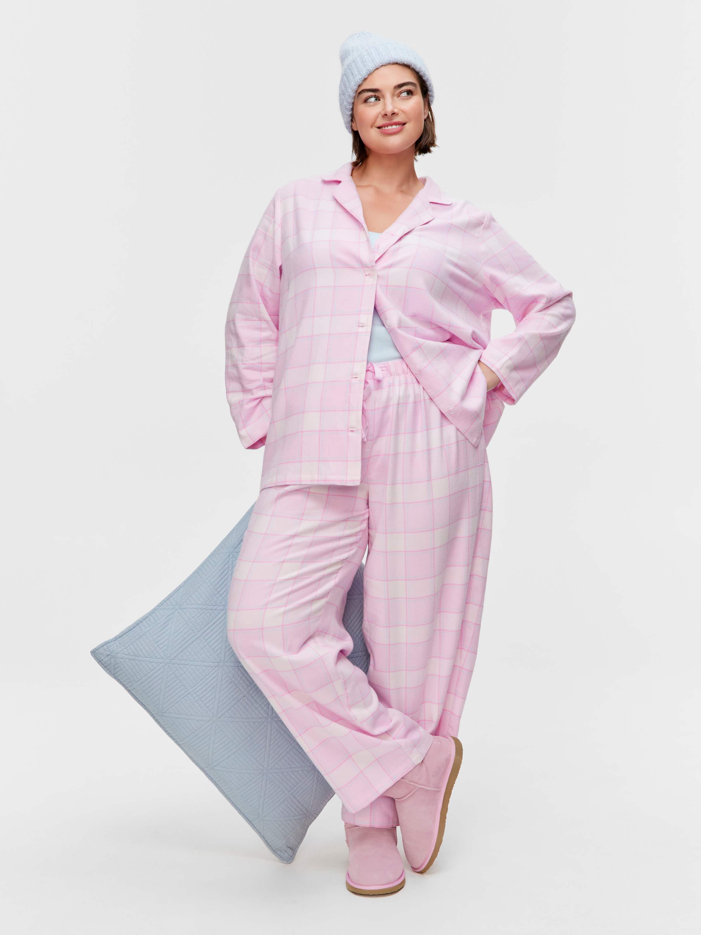 P.A. Plus Pink Check 100% Cotton Flannelette Classic Pj Set