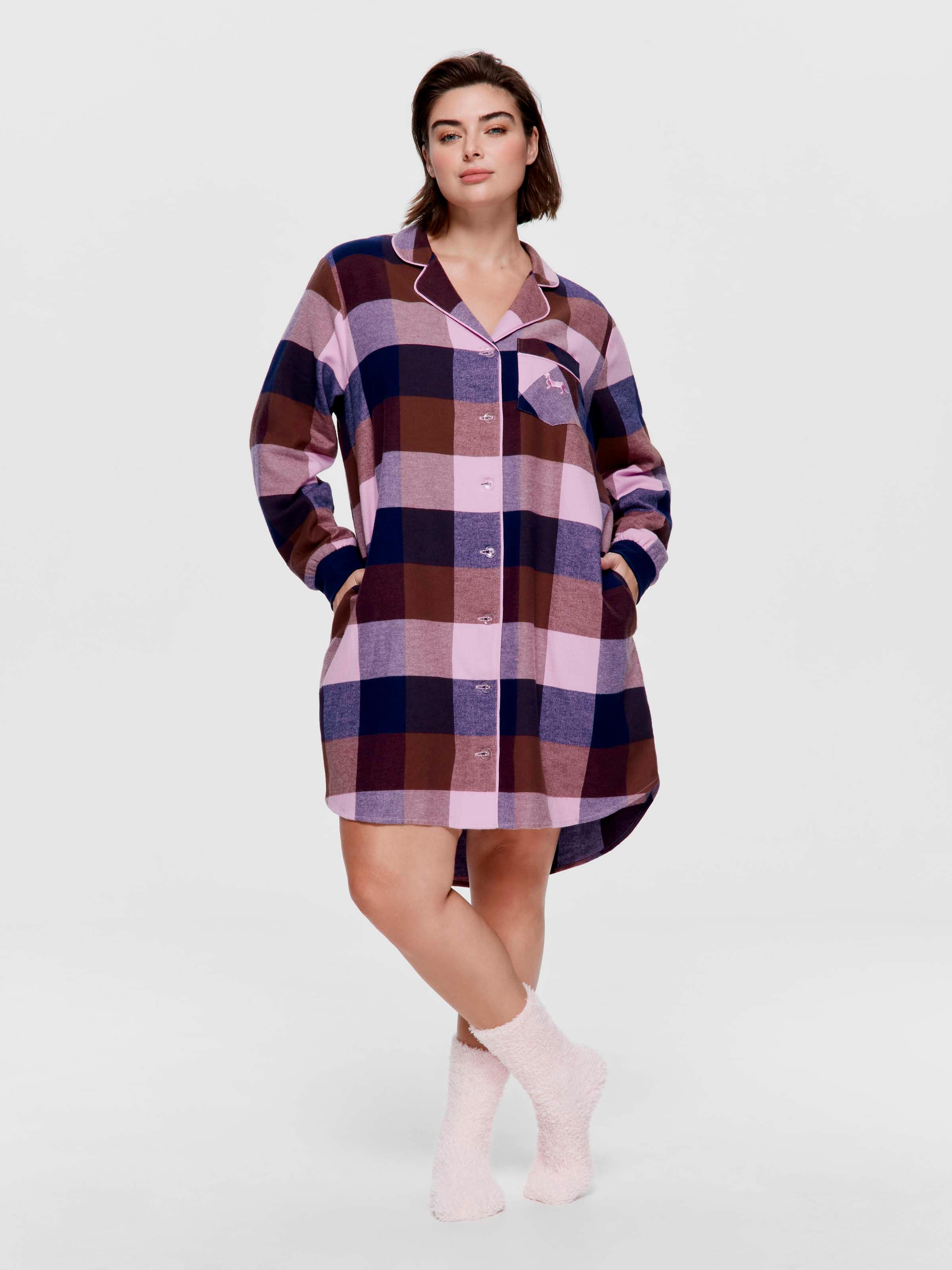 P.A. Plus Navy & Choc Buffalo Check 100% Cotton Flannelette Nightshirt