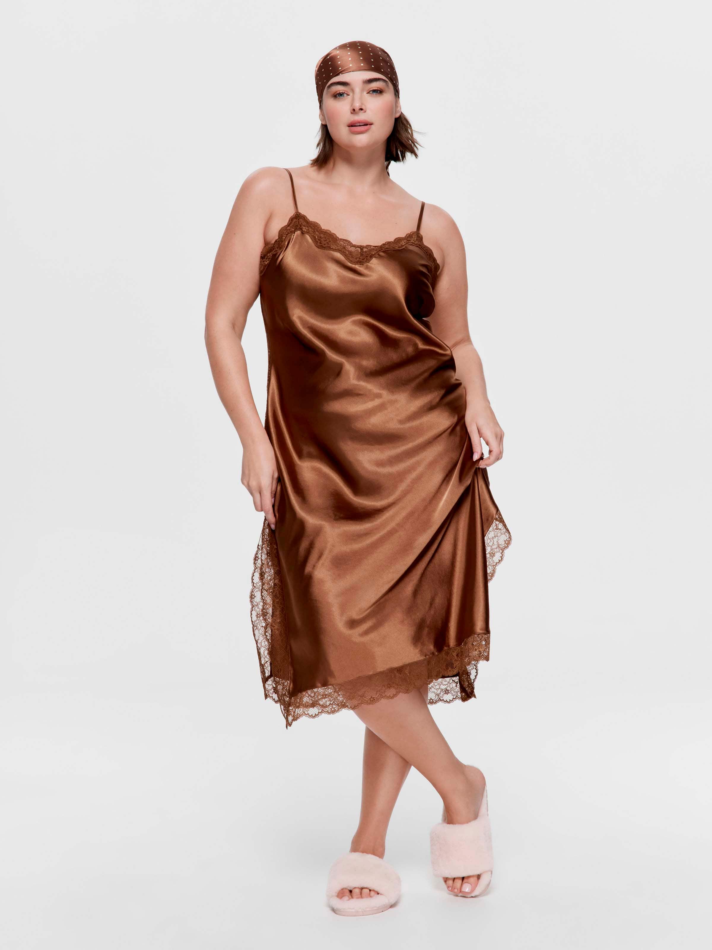 P.A. Plus Lace Trim Satin Slip Nightie