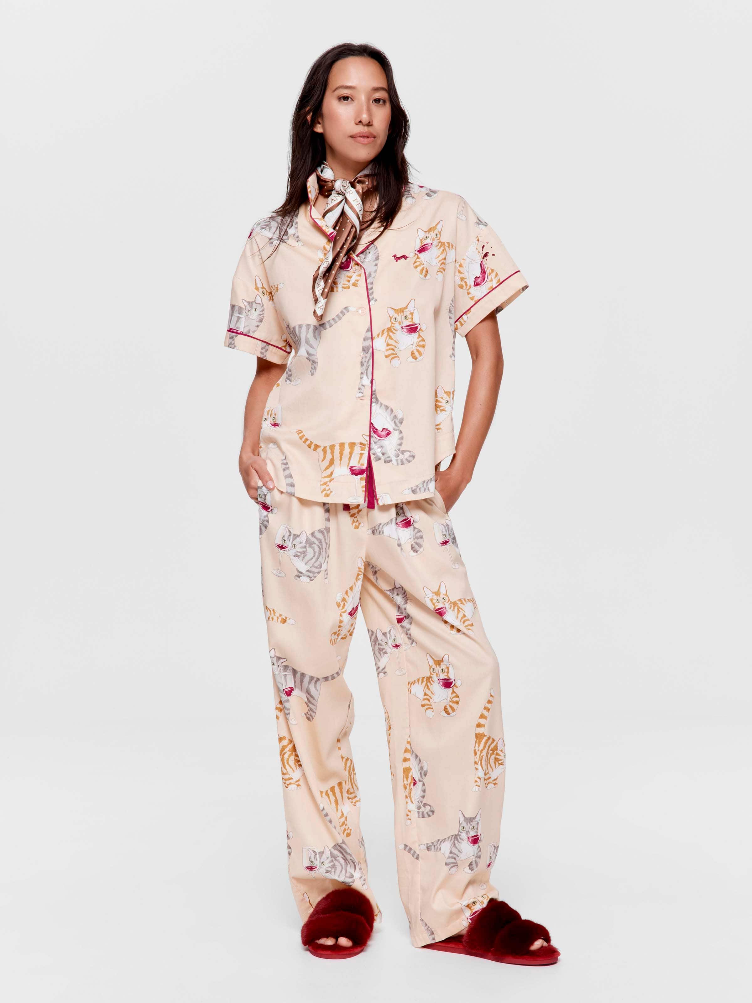 Cats And Wine 100% Cotton Short Sleeve & Pant Pj Set