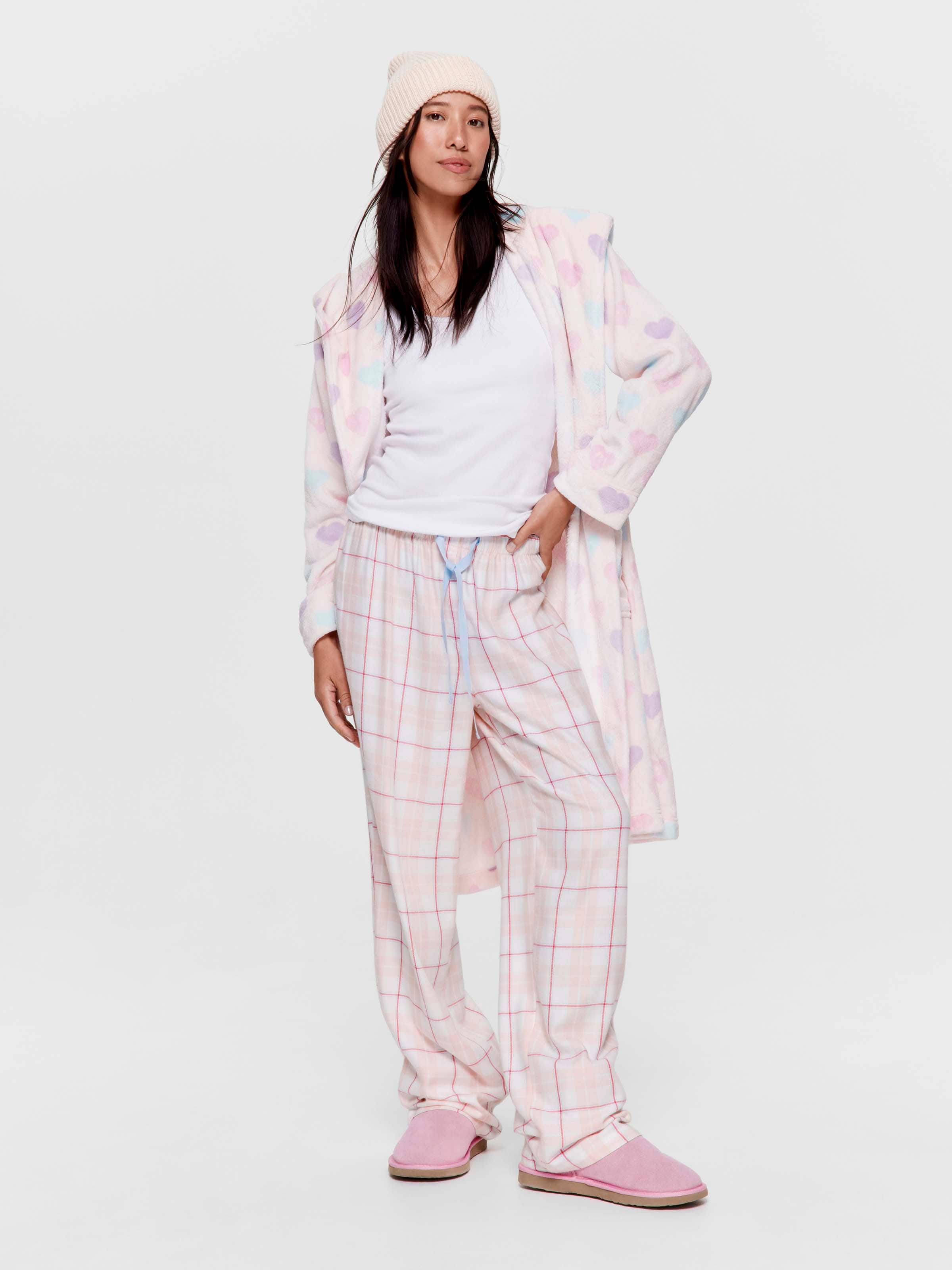 Peach Check Bamboo Flannelette Classic Pj Pant