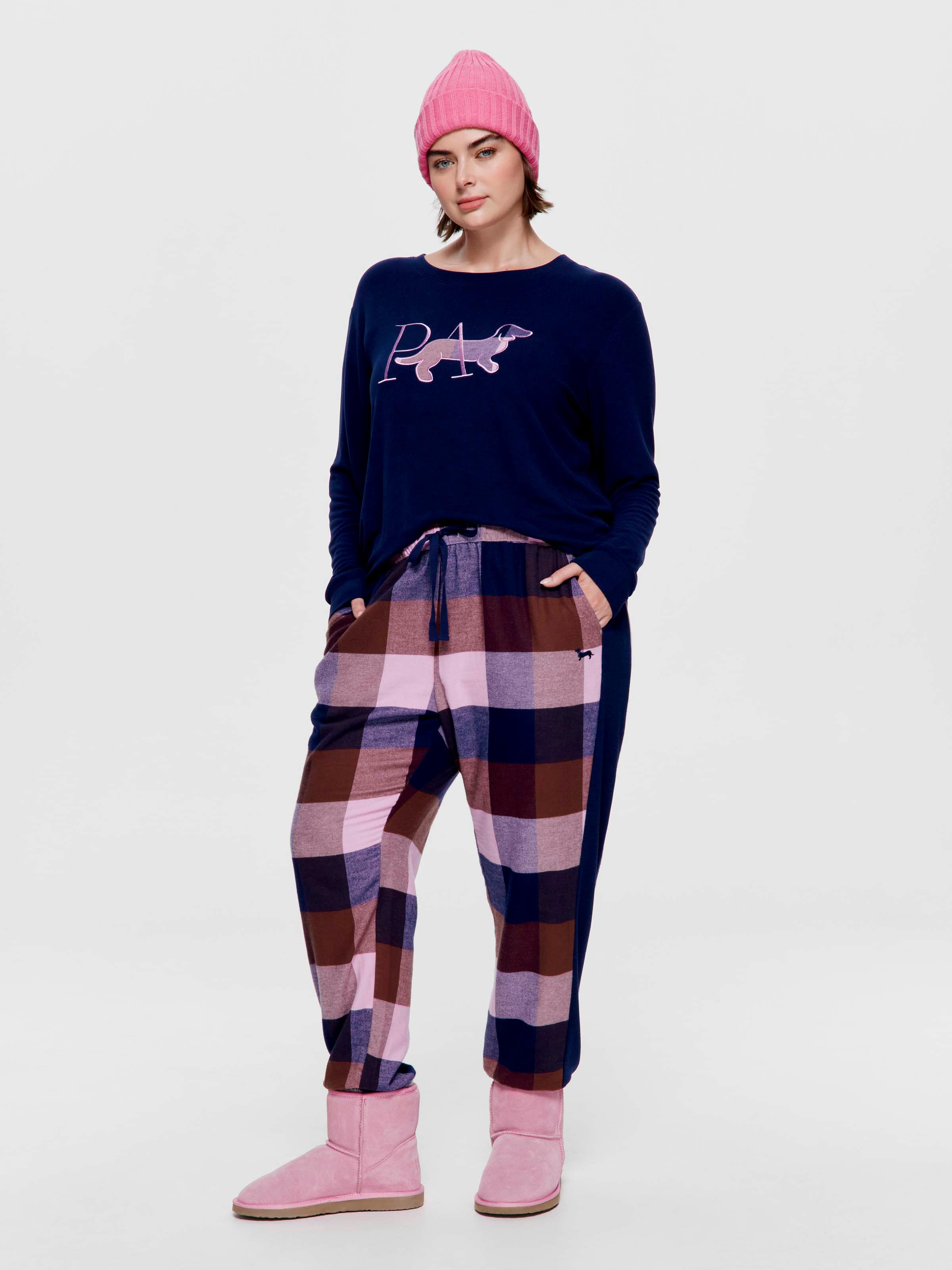 P.A. Plus Navy & Choc Buffalo Check 100% Cotton Flannelette Cuff Pj Pant