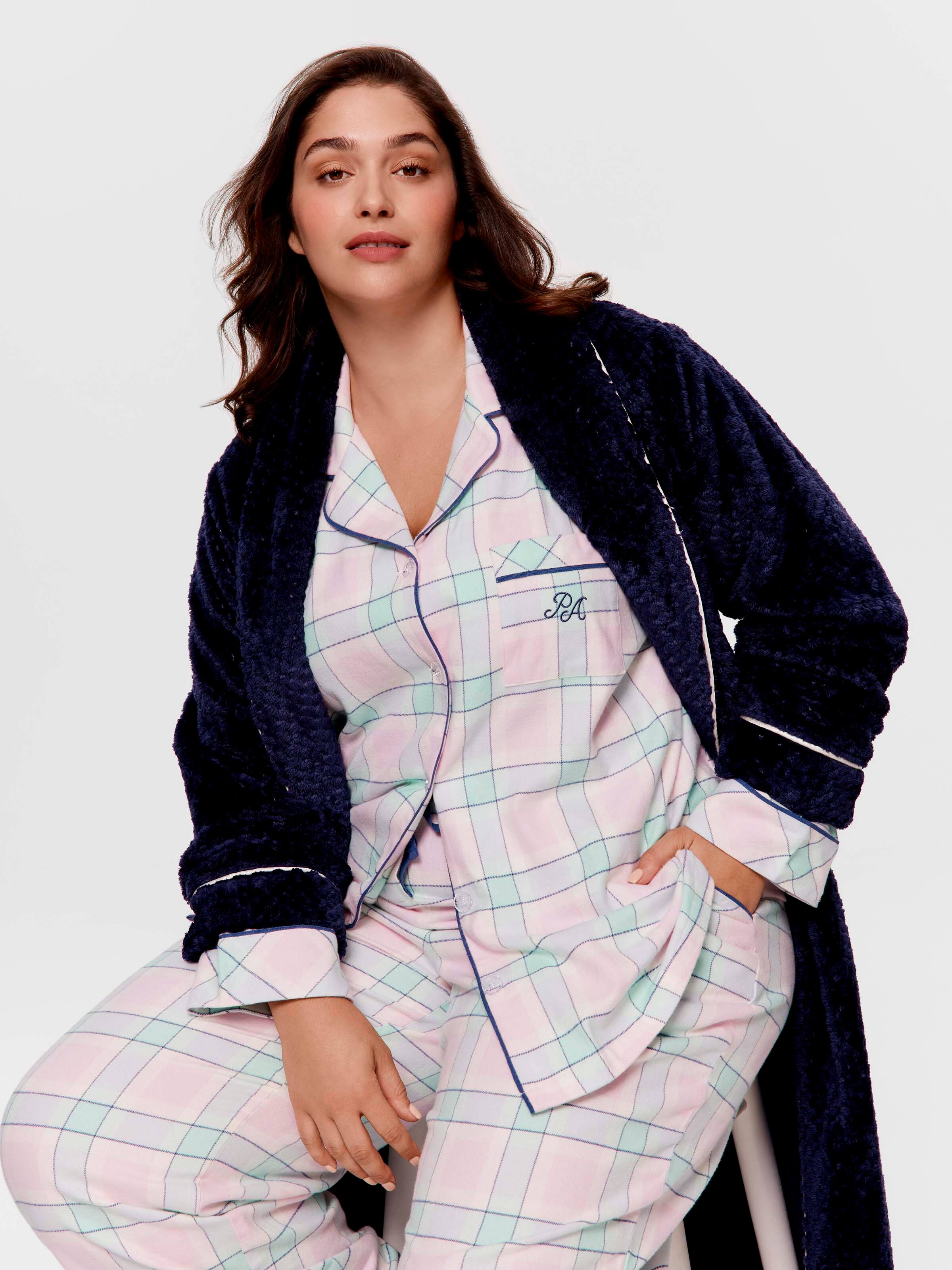 P.A. Plus Mint Check 100% Cotton Flannelette Classic Pj Set